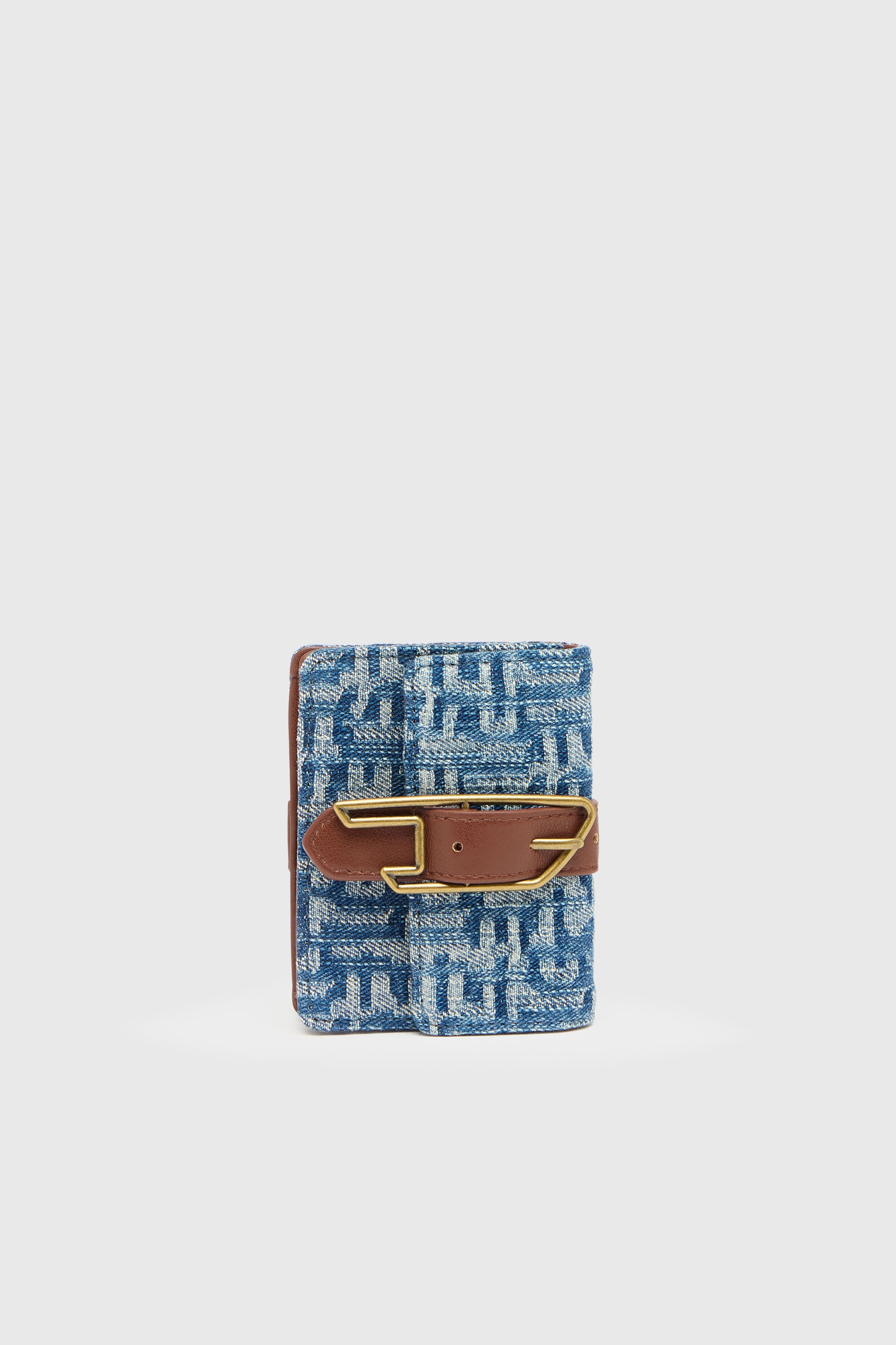 Diesel - D-LINE CARD HOLDER, Tarjetero en denim monogramado con detalle de cintur&oacute;n Mujer in Azul marino - 1