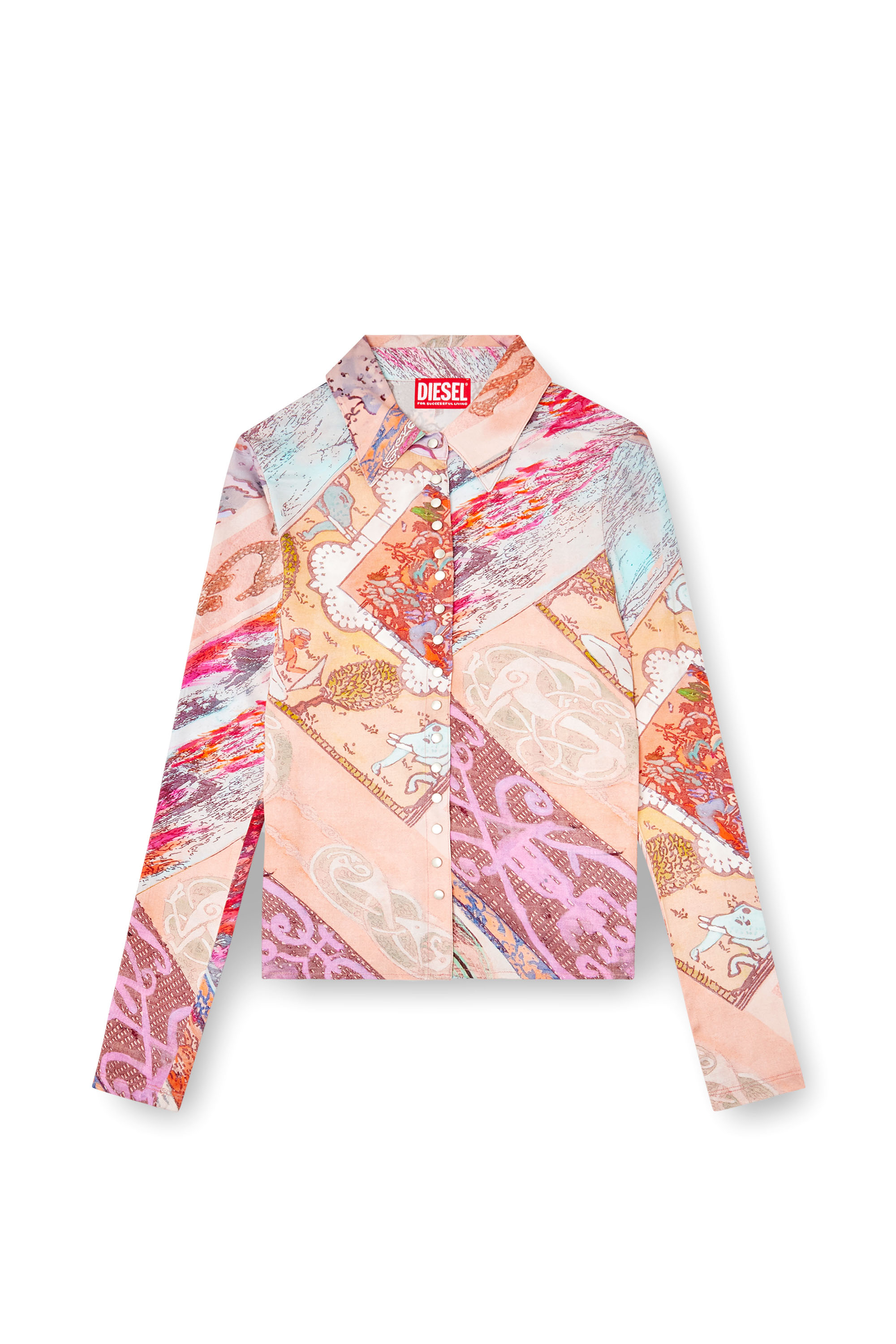 Diesel - C-AMELIA, Camisa de viscosa elástica con estampado heráldico Mujer in Rosa - 3