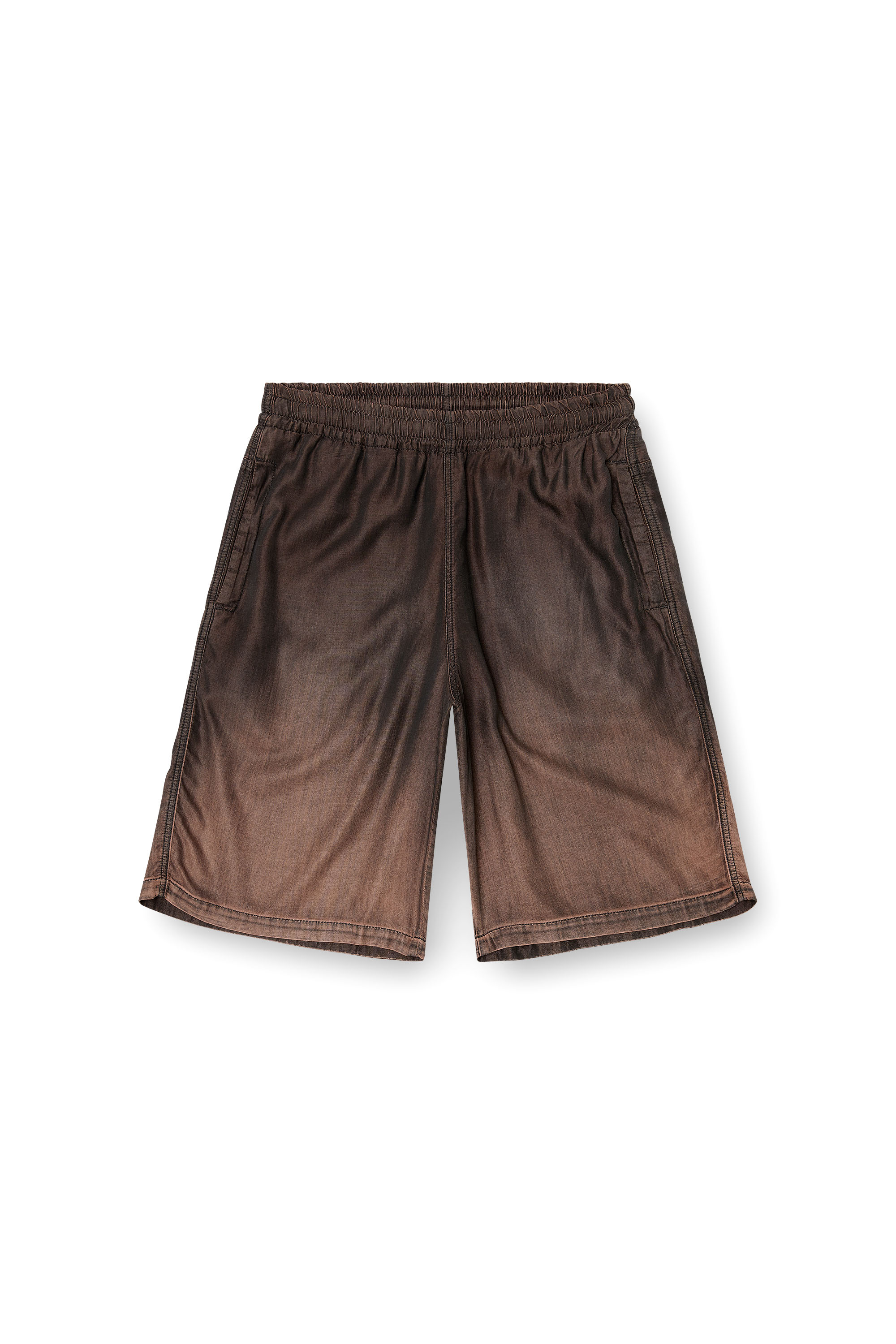 Diesel - D-RODER-SHORT-S, Unisex's Relaxed bermuda shorts in fluid coated denim in Dark Brown - 2