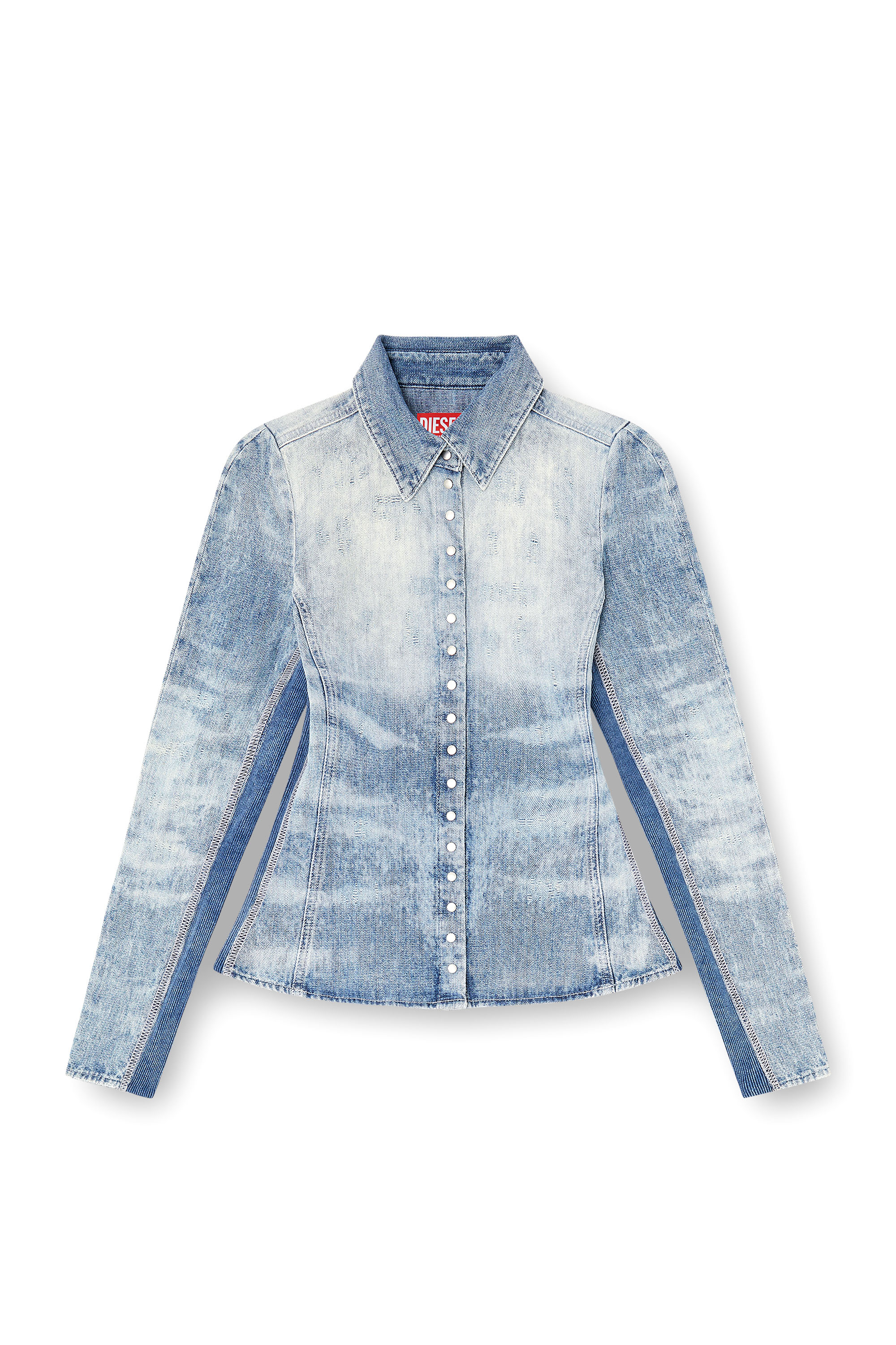 Diesel - DE-MASLY-FSH, Camisa en denim desgastado con efecto panal Mujer in Azul marino - 3