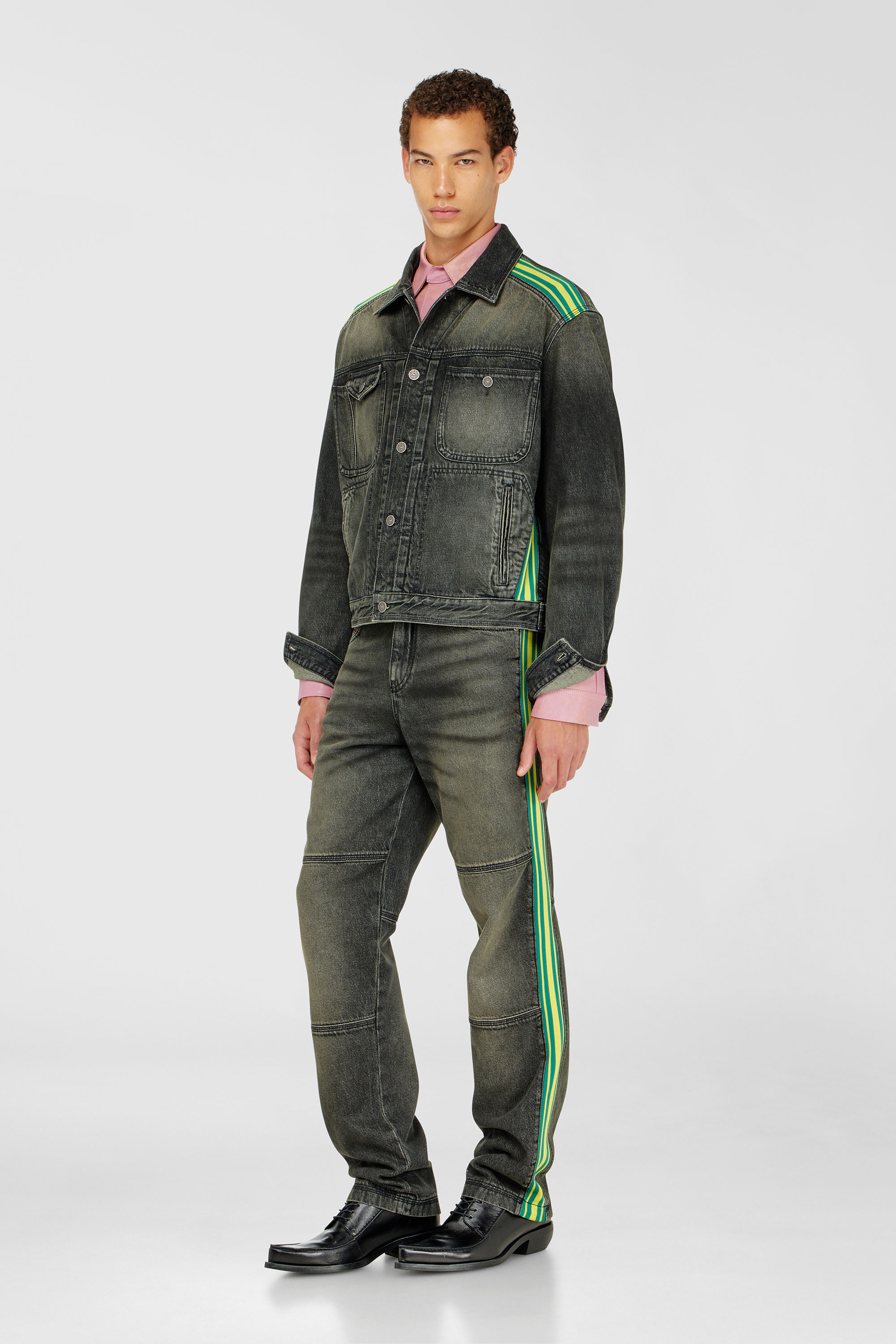 Diesel - D-BAS-FSJ1, Chaqueta trucker con bandas de hombro a rayas Hombre in Gris - 2