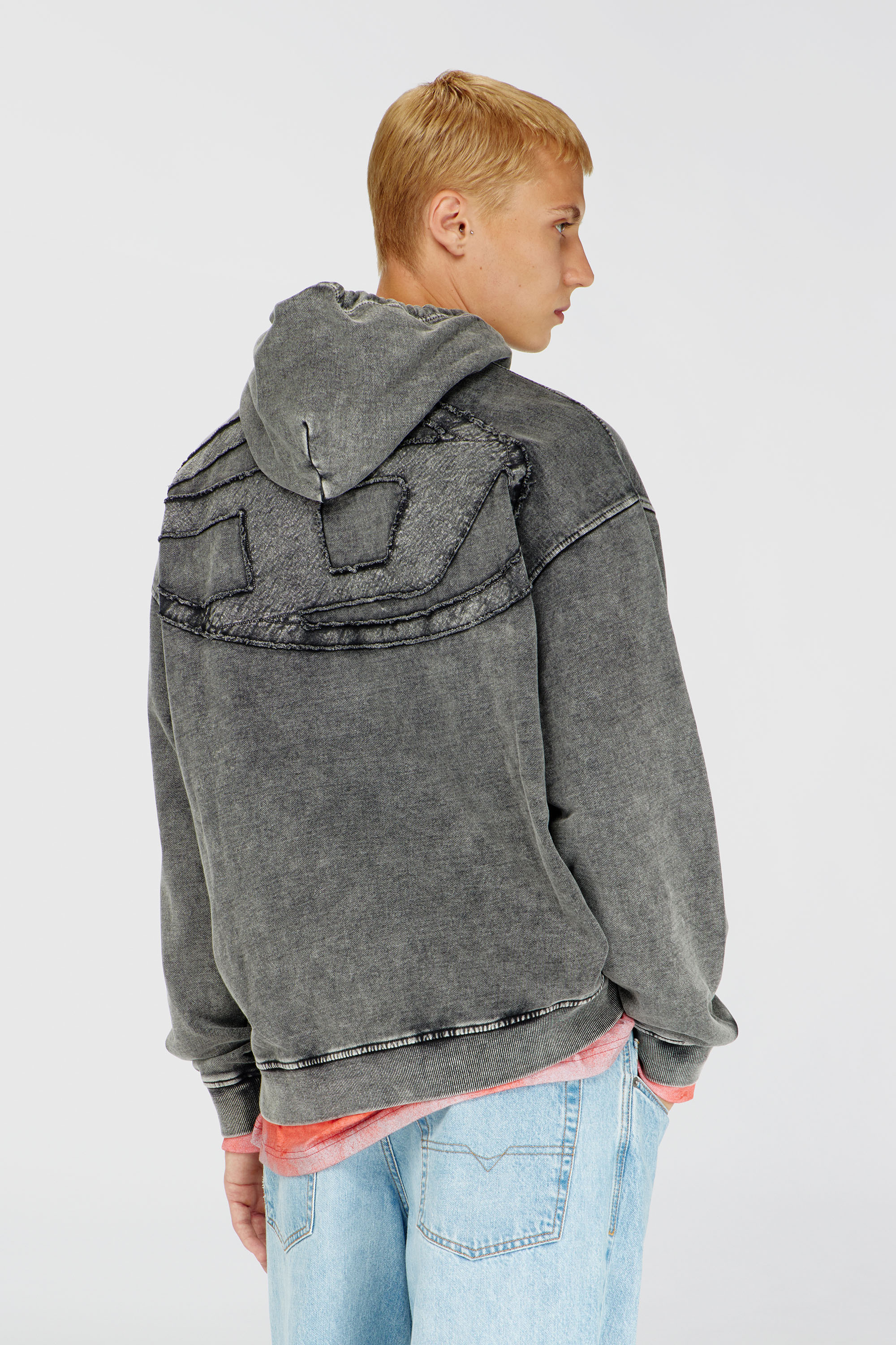 Diesel - S-BOXT-HOOD-DEN, Sudadera con parche trasero de corte bruto Hombre in Gris - 4