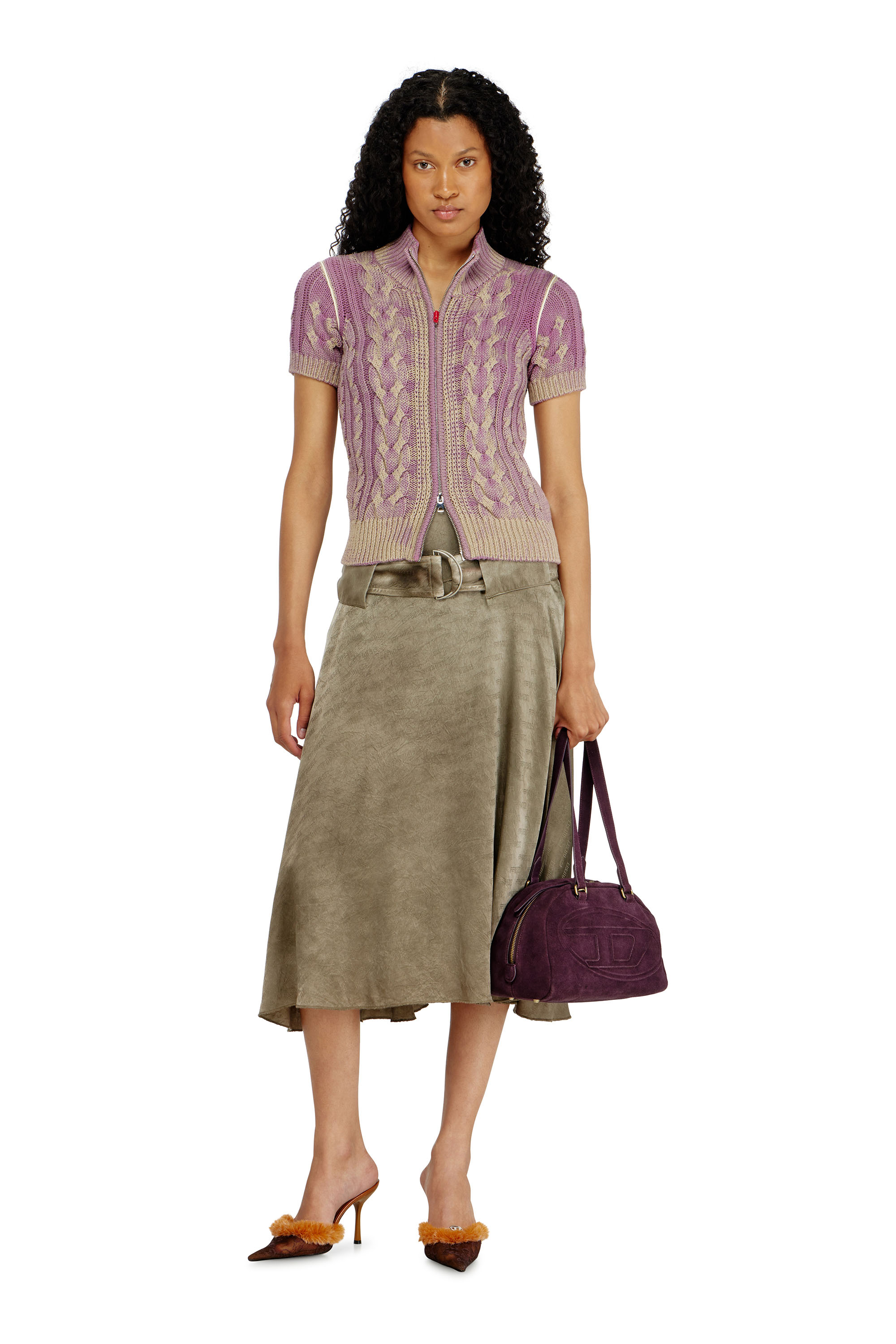 Diesel - M-ELANA, C&aacute;rdigan de punto con cremallera y manga corta Mujer in Morado - 2