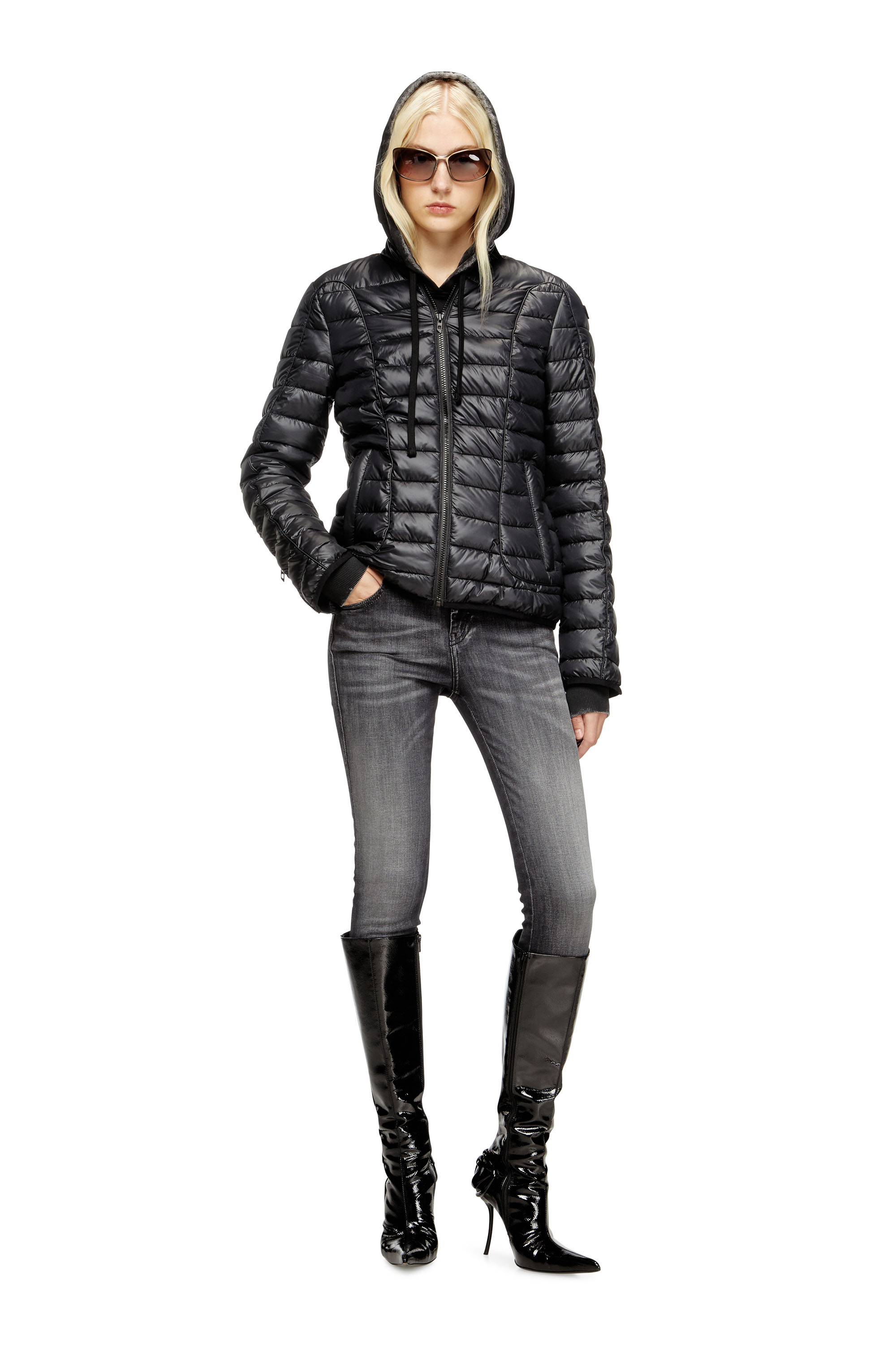 Diesel - W-PILOT-FEM, Chaqueta puffer con detalles biker Mujer in Negro - 2