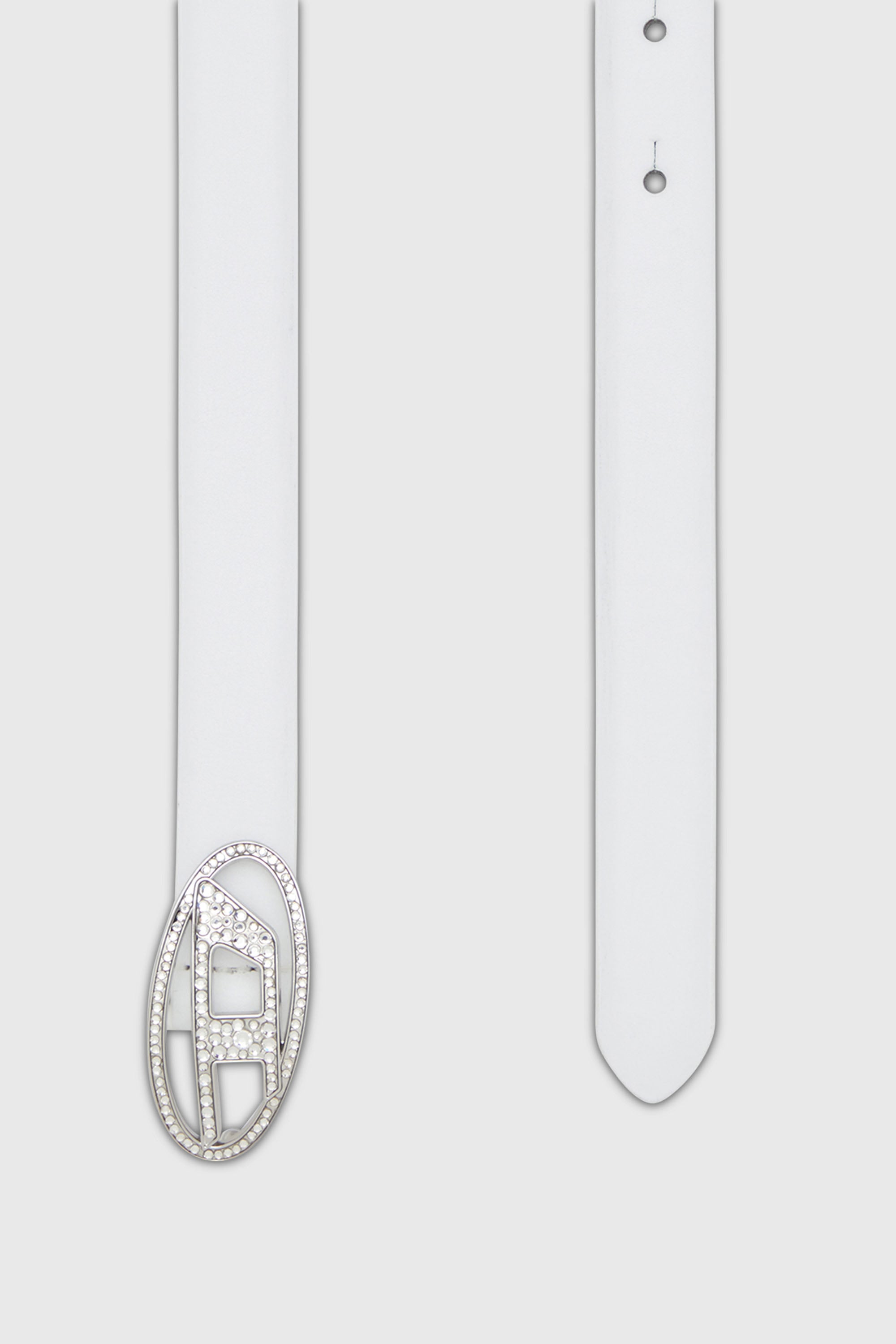 Diesel - B-1DR STRASS 20, Cintur&oacute;n 1.9 cm fino de cuero delgado con hebilla de cristal Mujer in Blanco - 2