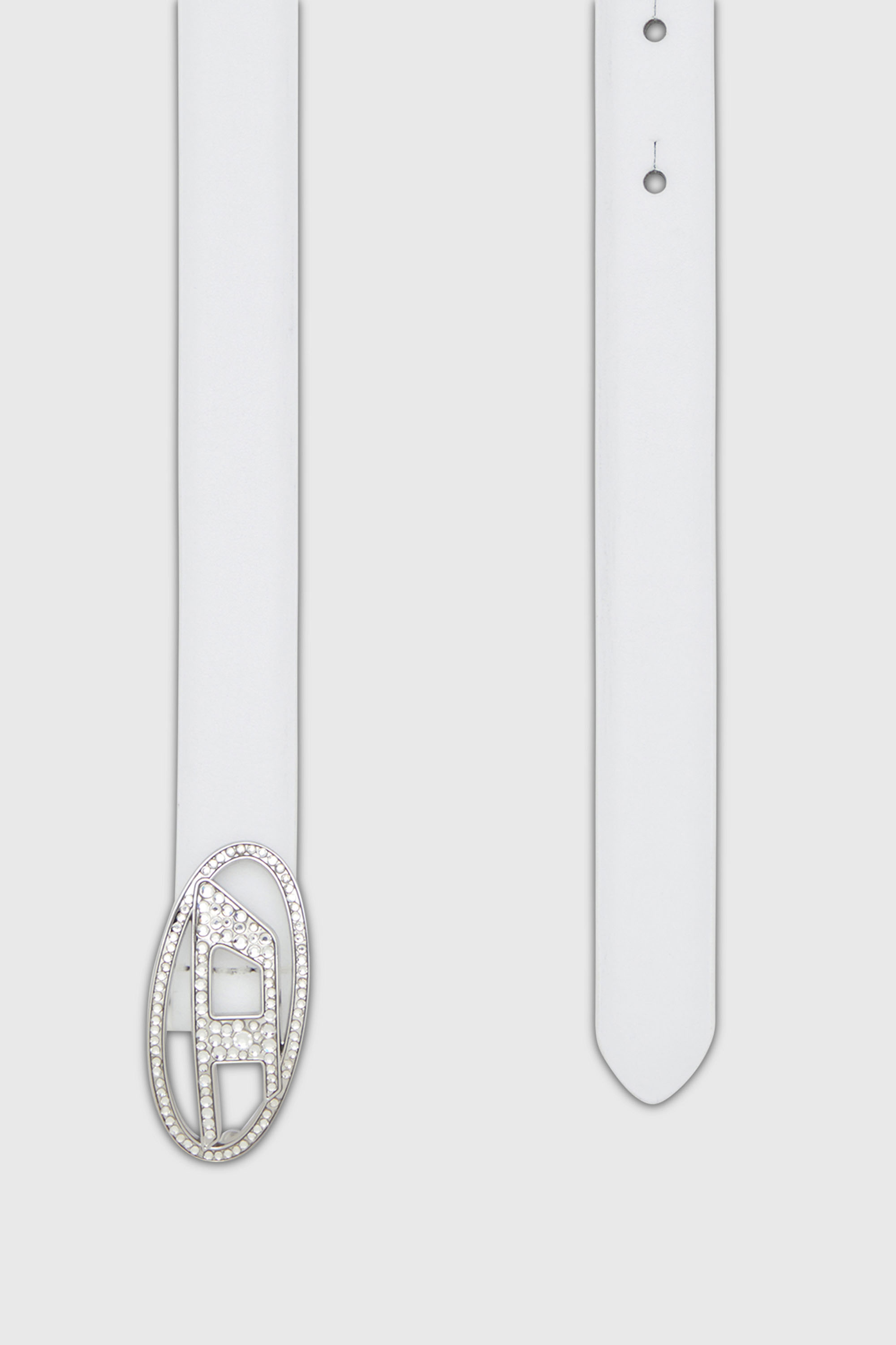 Diesel - B-1DR STRASS 20, Cintur&oacute;n 1.9 cm fino de cuero delgado con hebilla de cristal Mujer in Blanco - 2