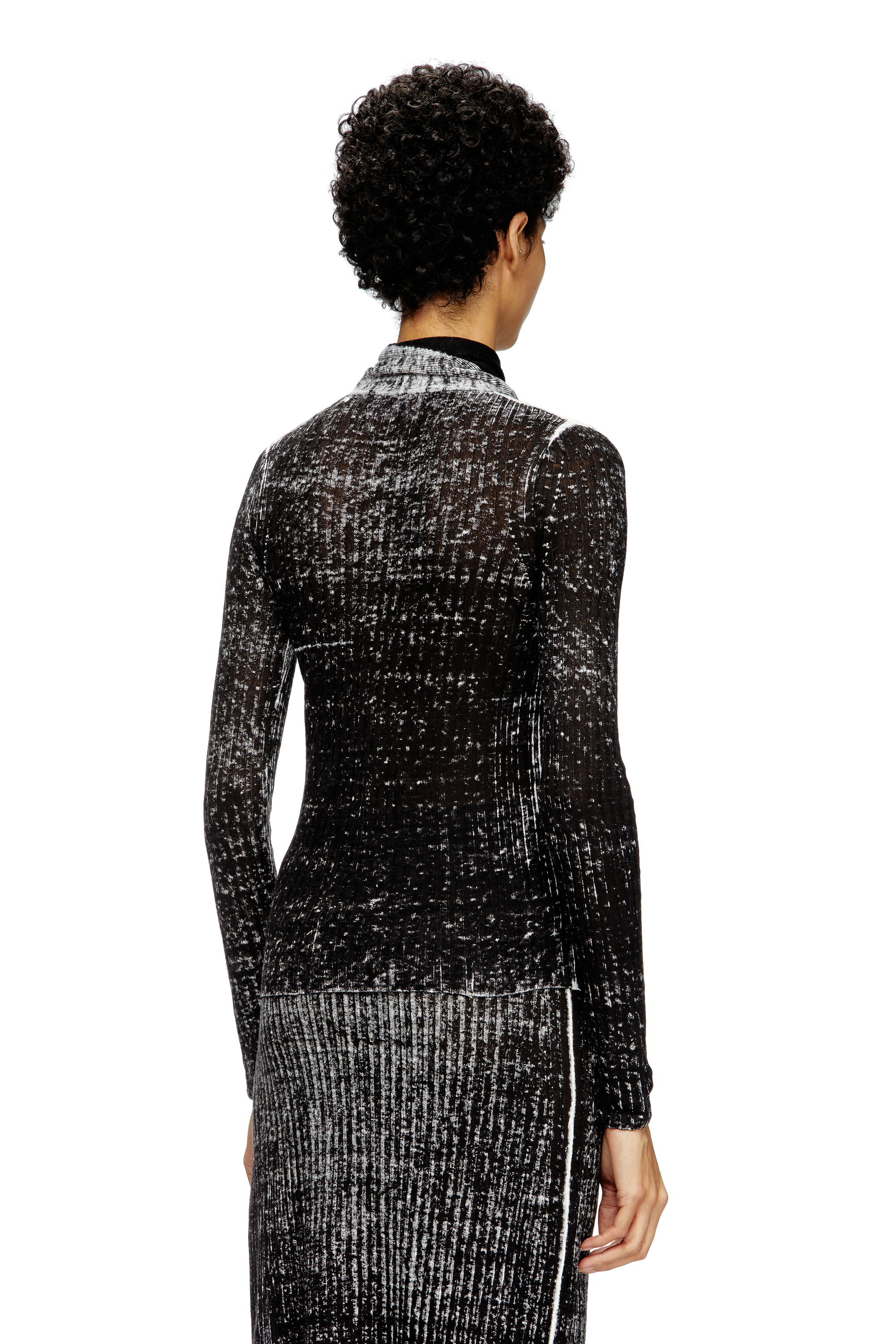 Diesel - M-ELAN, Suéter de lino con escote de ojal y corbata Mujer in Negro - 4