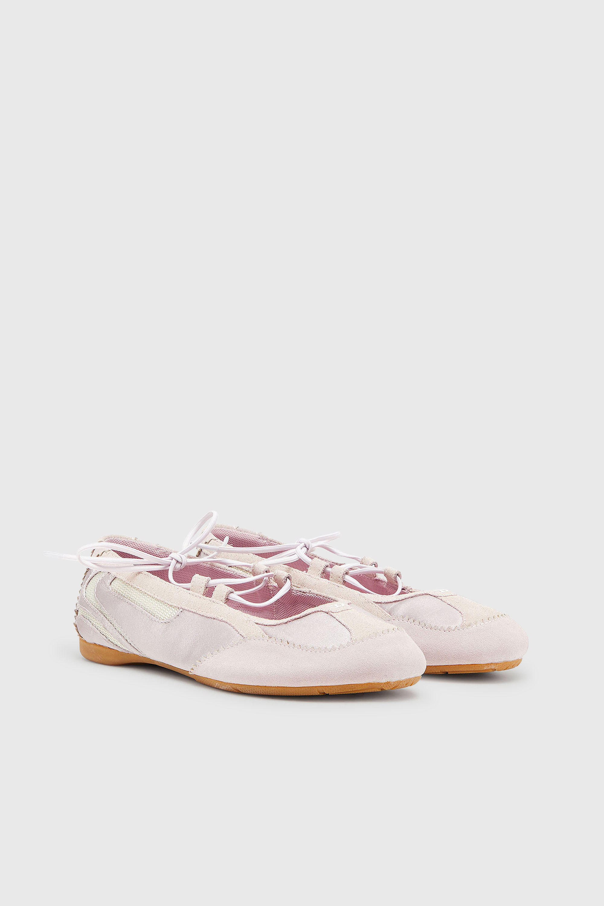 Diesel - D-MILE BALLERINA LACE UP II W, D-Mile - Bailarinas con cordones en piel y malla Mujer in Rosa - 2