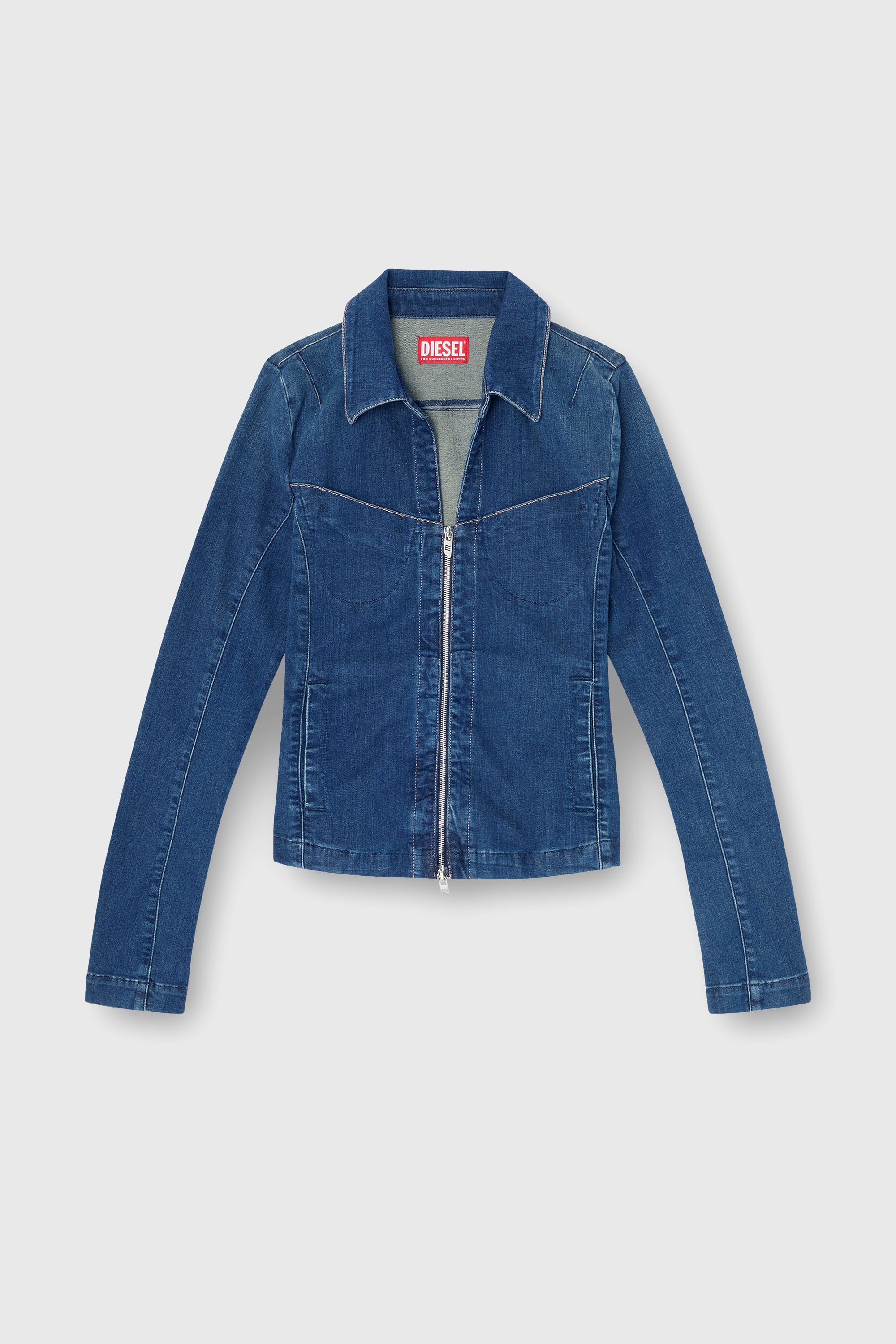 Diesel - DE-QUINOR-S1, Camisa con cremallera completa en denim Mujer in Azul marino - 2