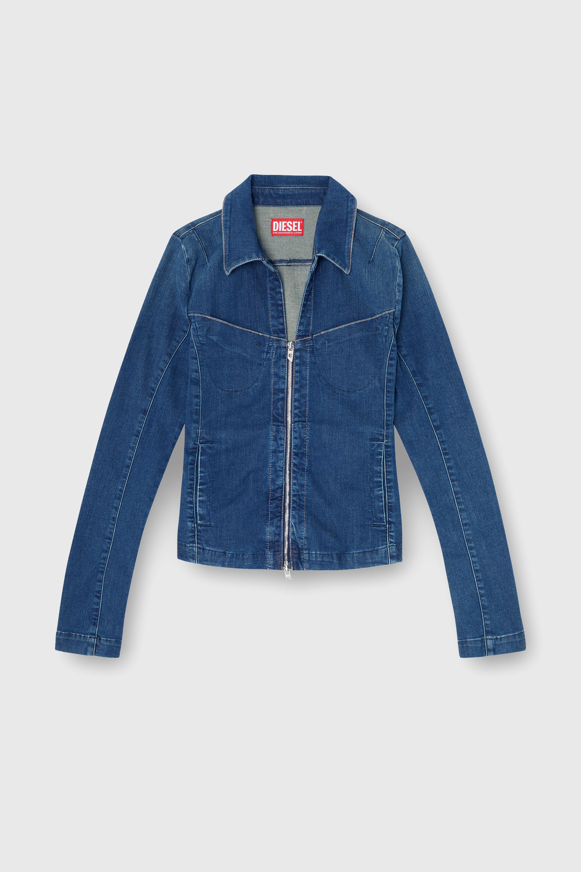 Diesel - DE-QUINOR-S1, Camisa con cremallera completa en denim Mujer in Azul marino - 2