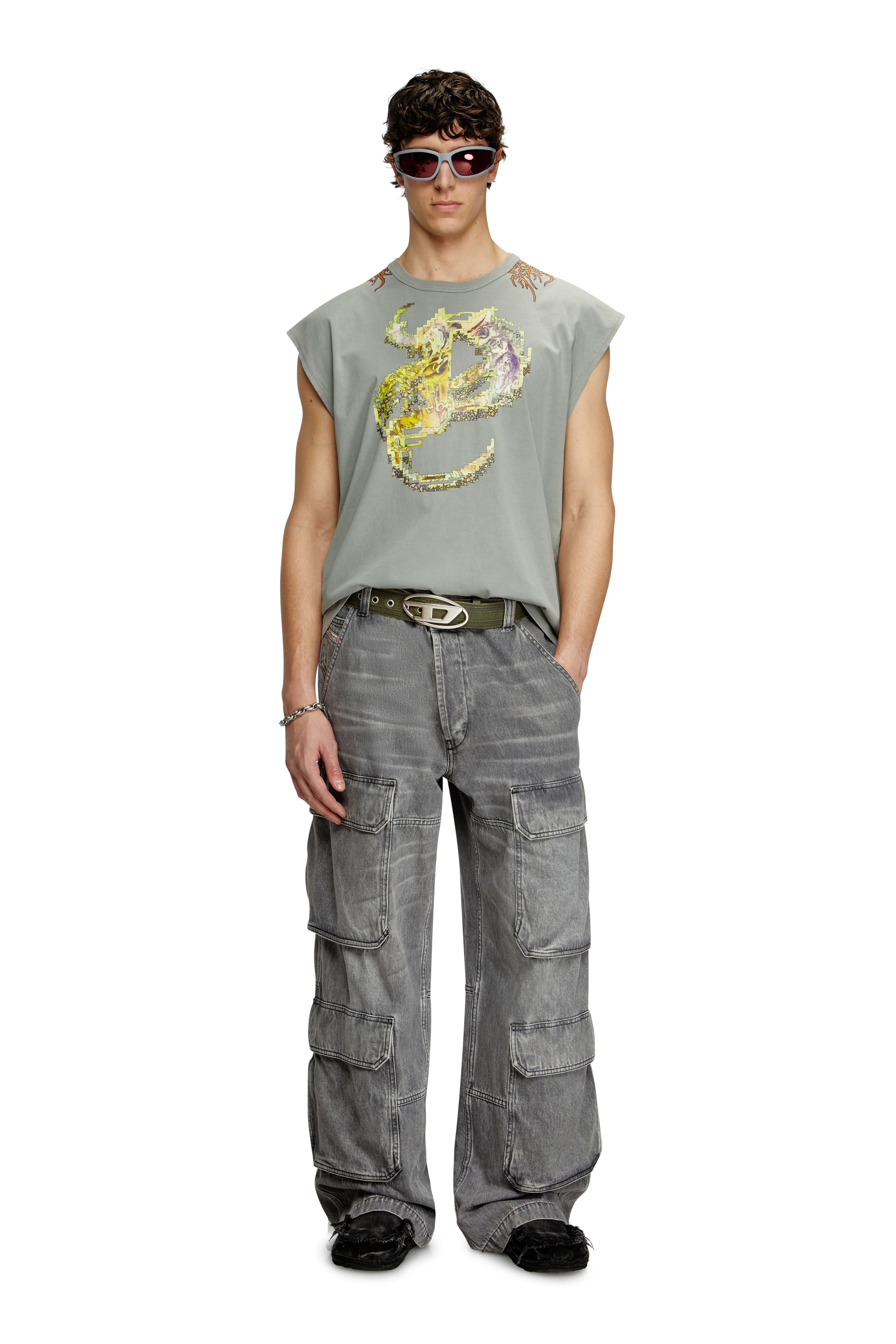 Diesel - T-BOXT-SL-R1, Camiseta de tirantes con gráficos de tatuaje Hombre in Gris - 2