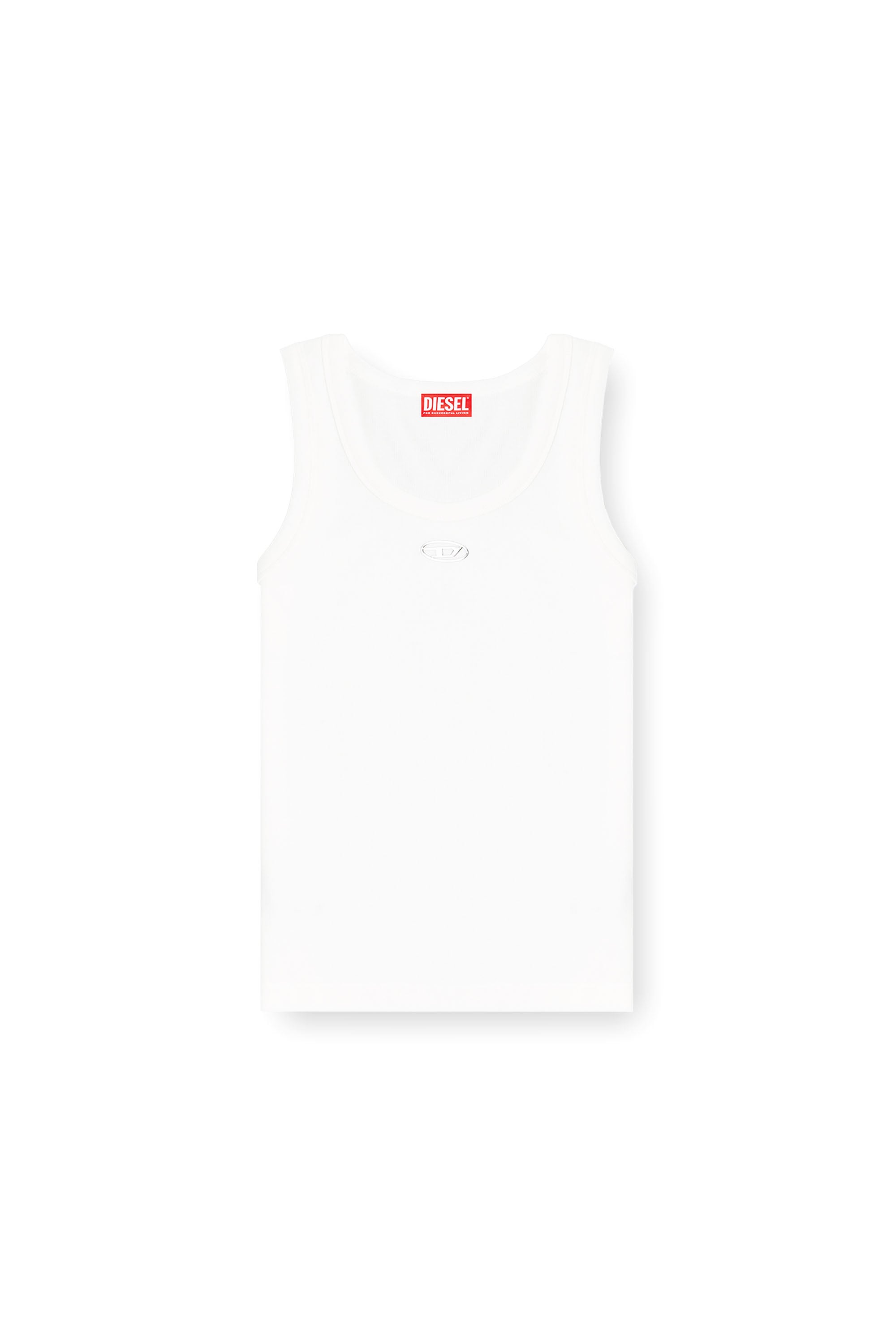 Diesel - T-ANKI-OD, Camiseta de tirantes ajustada y acanalada con &Oacute;valo D met&aacute;lico Mujer in Blanco - 3