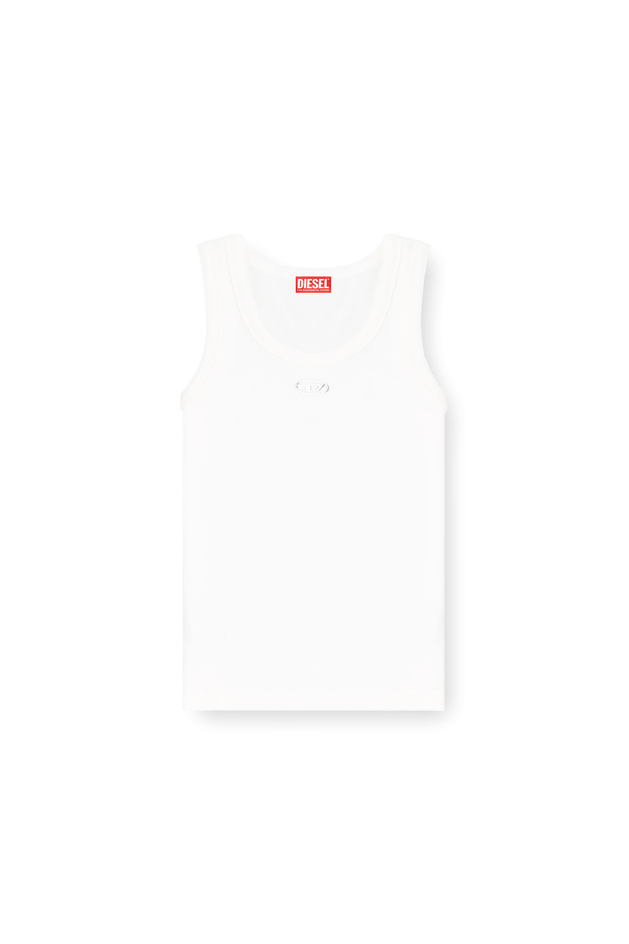 Diesel - T-ANKI-OD, Camiseta de tirantes ajustada y acanalada con &Oacute;valo D met&aacute;lico Mujer in Blanco - 2