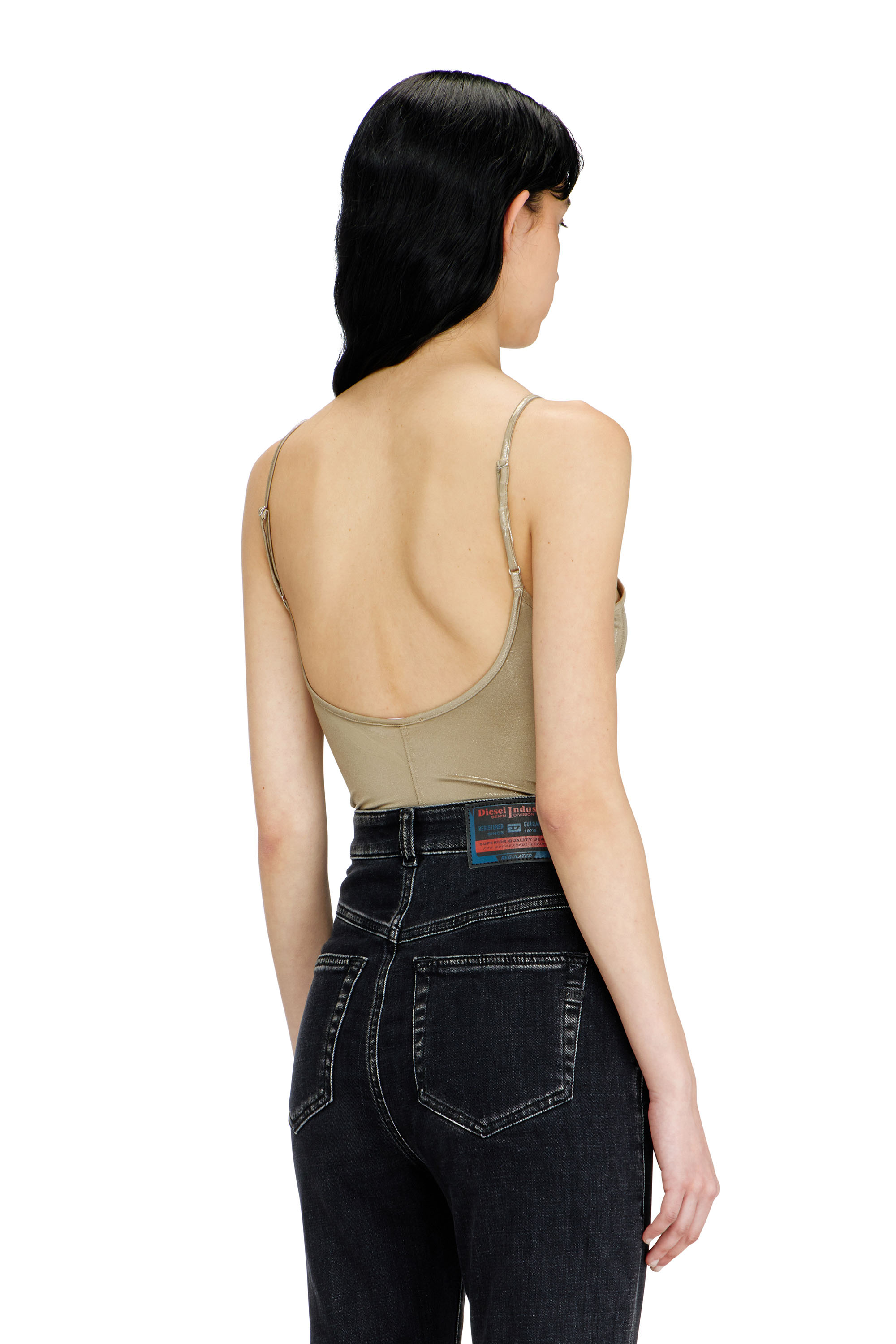 Diesel - T-IMYNY, Body de punto brillante con cuello redondo Mujer in Beige - 4
