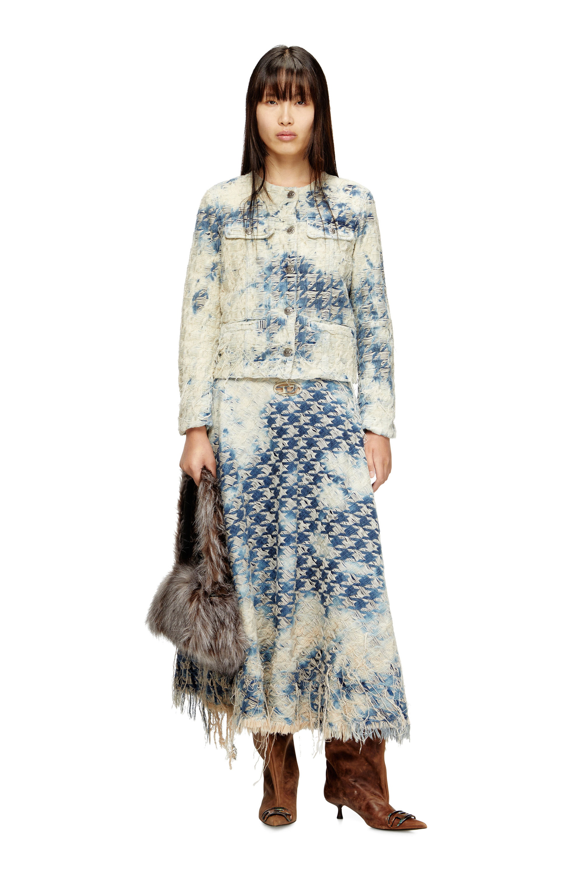 Diesel - DE-ANNET-FSH1, Falda midi en tejido denim con tejido de pata de gallo Mujer in Azul marino - 2