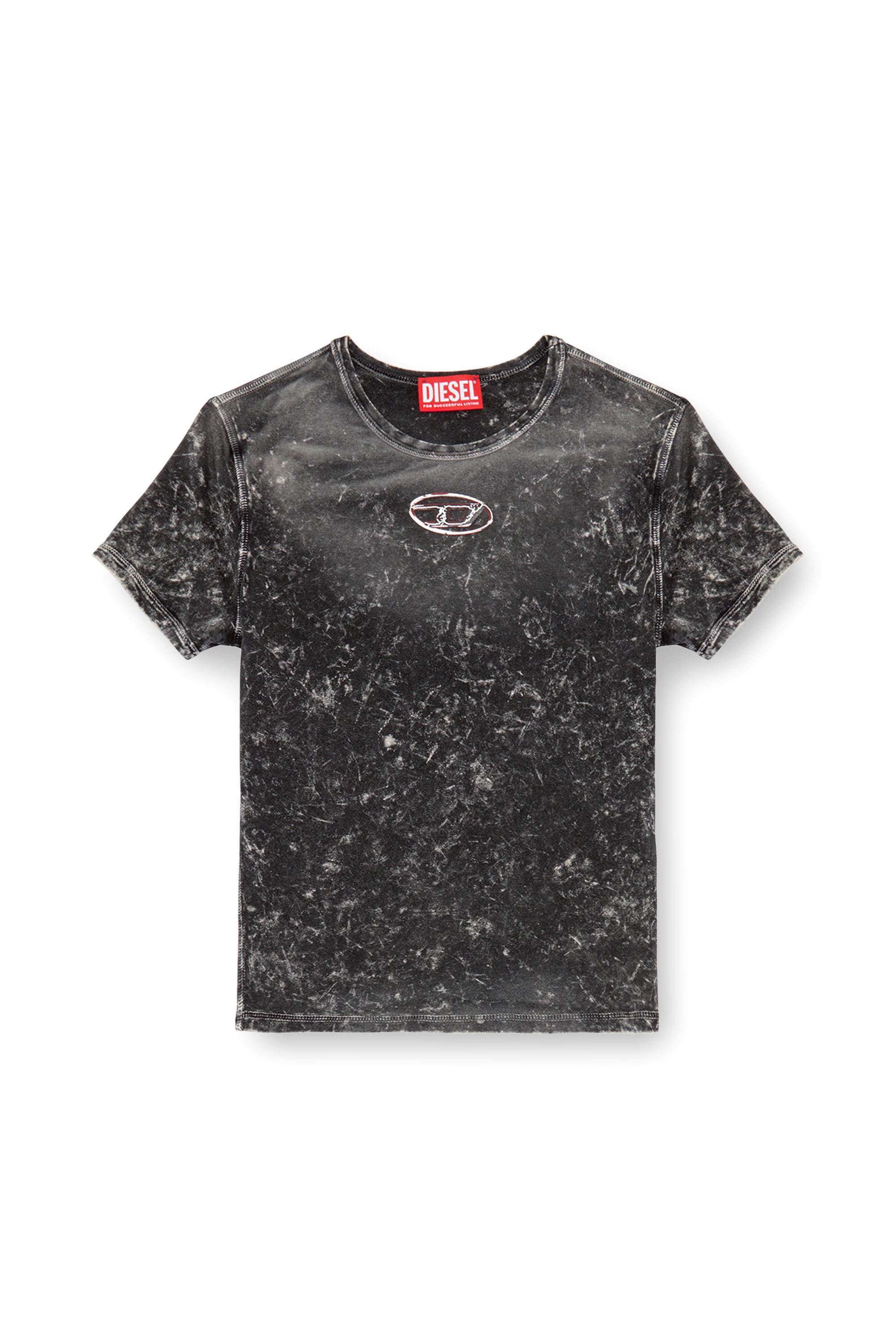 Diesel - T-UNCUTIES-P1, Mujer Camiseta con efecto mármol de tejido elástico in Negro - Image 3