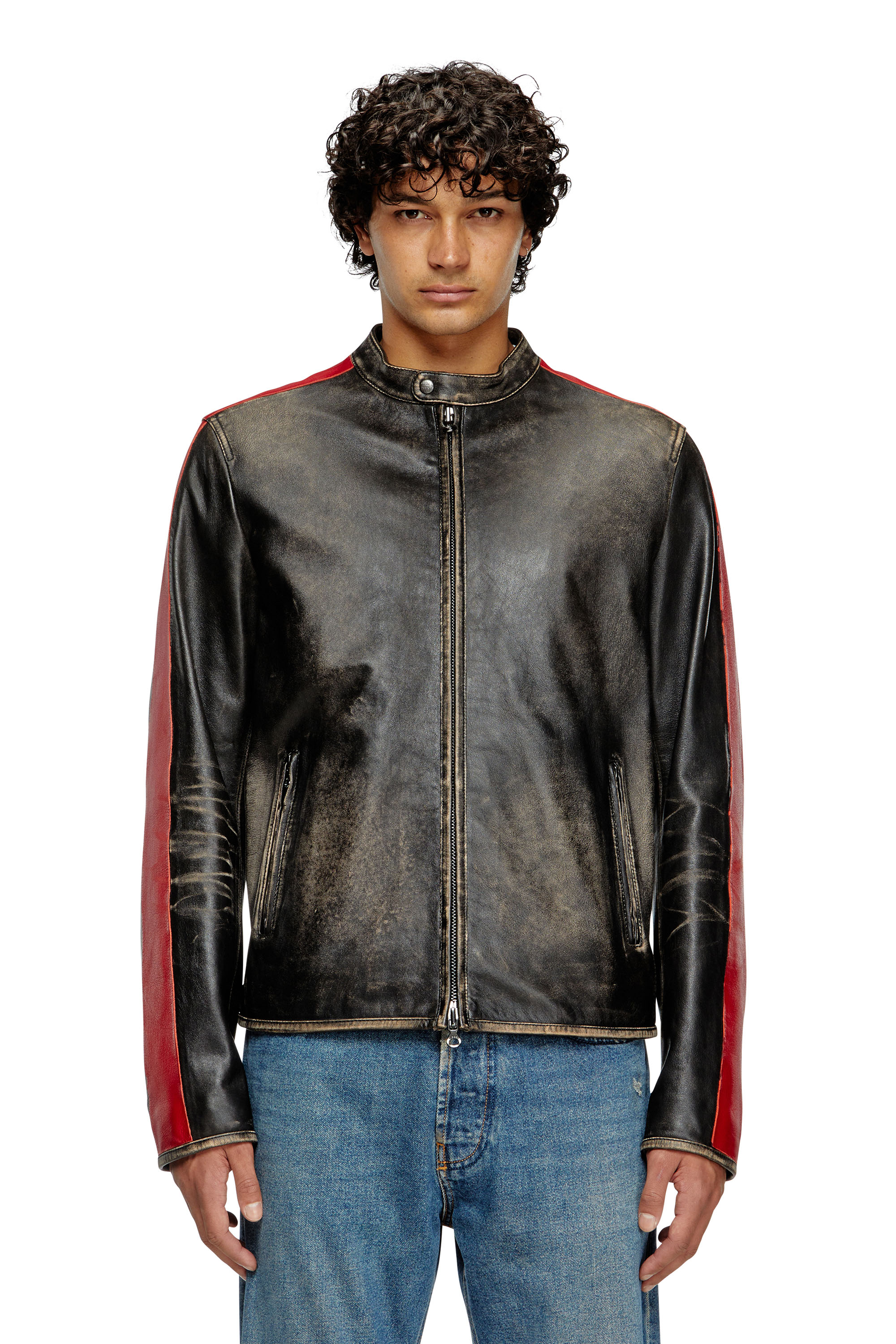 Diesel - L-RENN, Chaqueta de cuero con rayas en contraste Hombre in Multicolor - 1