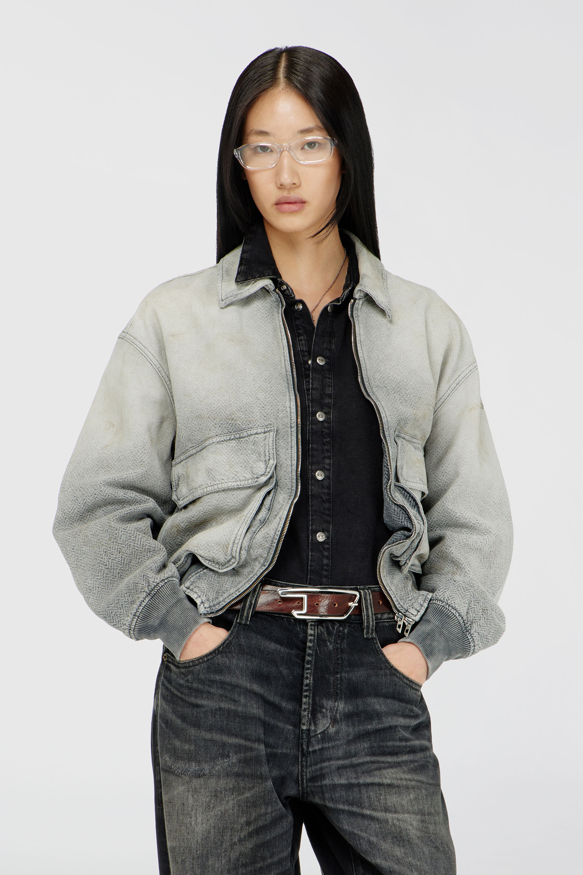 Diesel - D-KURZ, Chaqueta de denim herringbone desgastado Unisex in Gris - 2