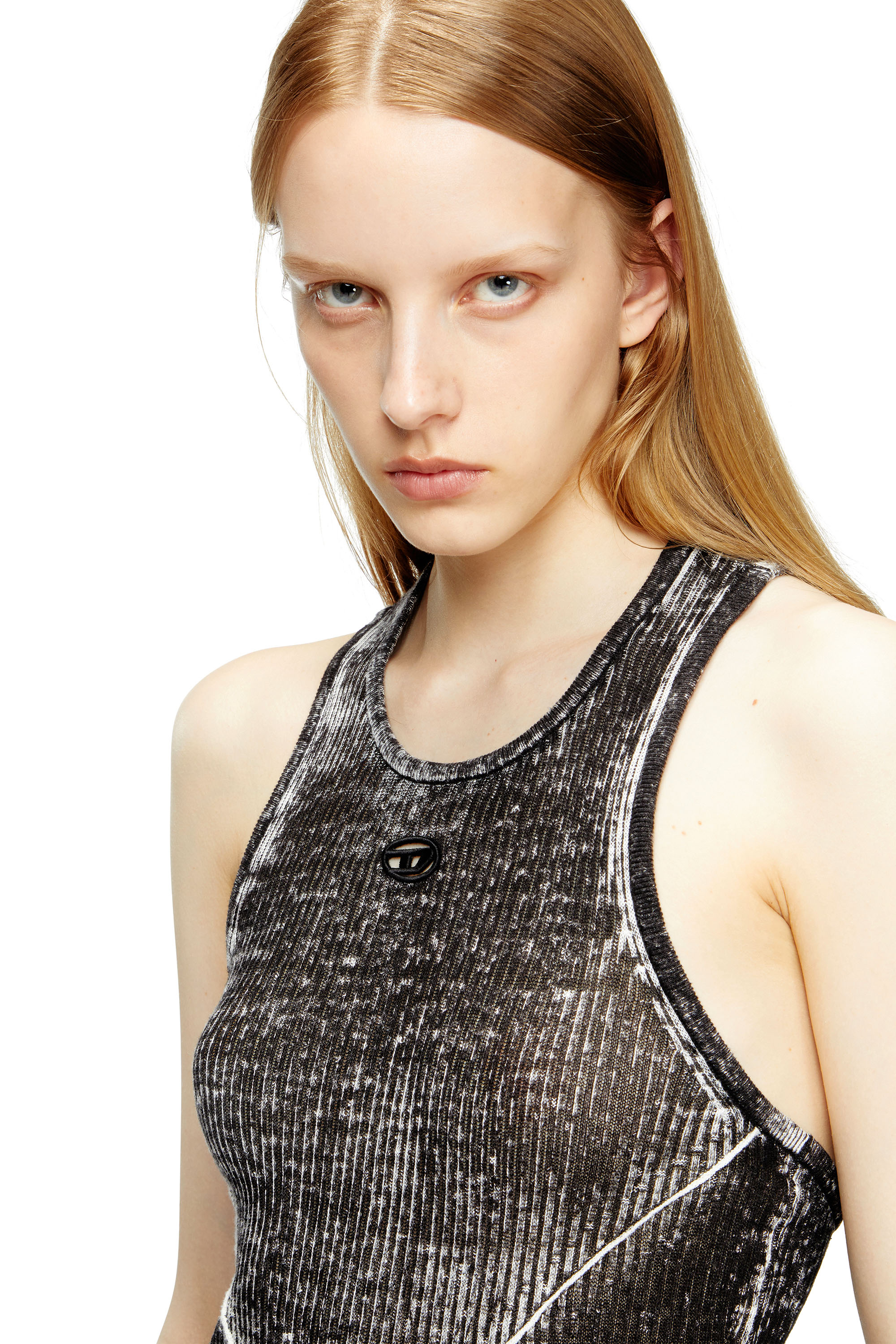 Diesel - M-RAB, Vestido de punto de lino con logotipo recortado Mujer in Negro - 5