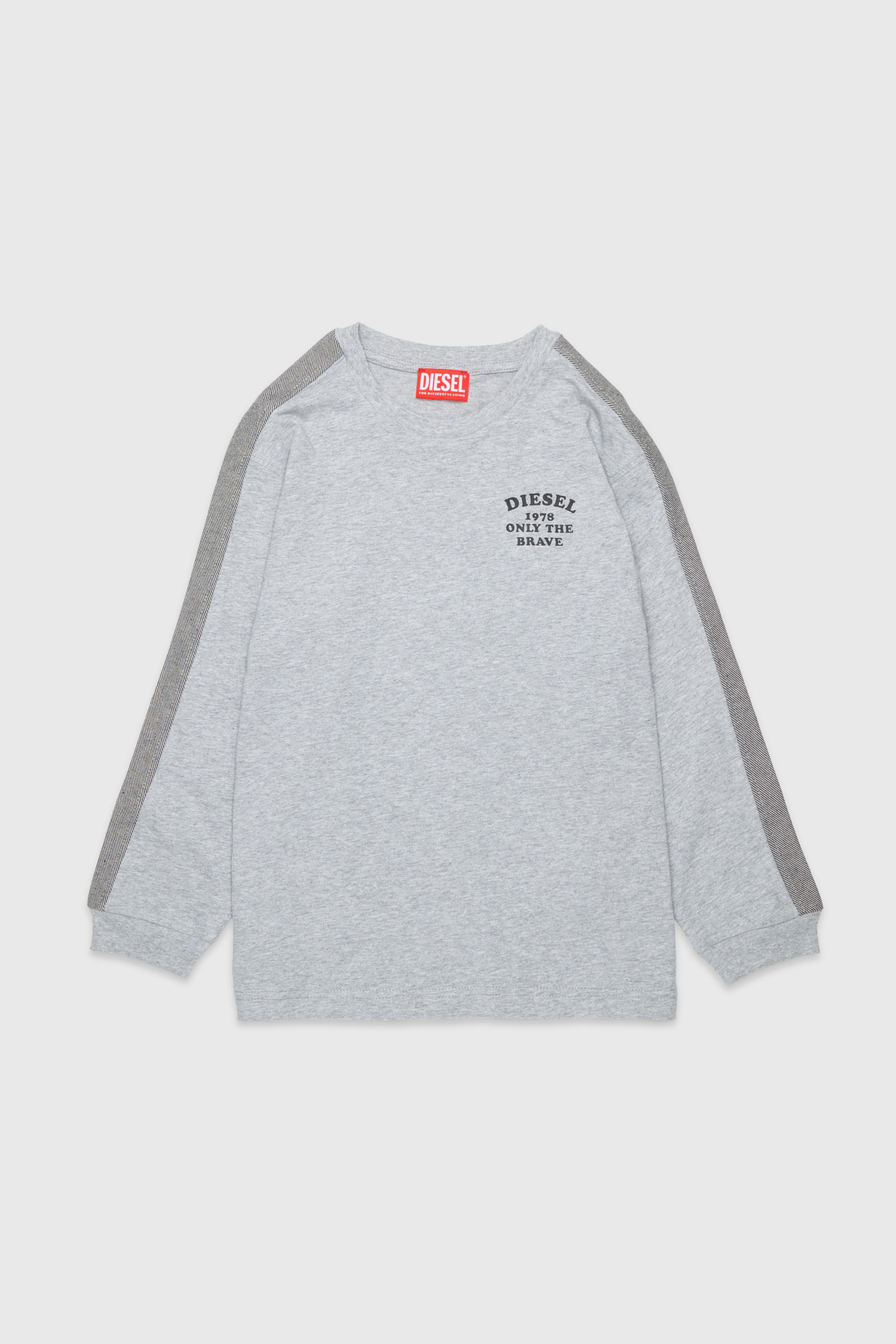 Diesel - TEAN OVER, Camiseta de manga larga con logo y bandas en contraste Hombre in Gris - 1