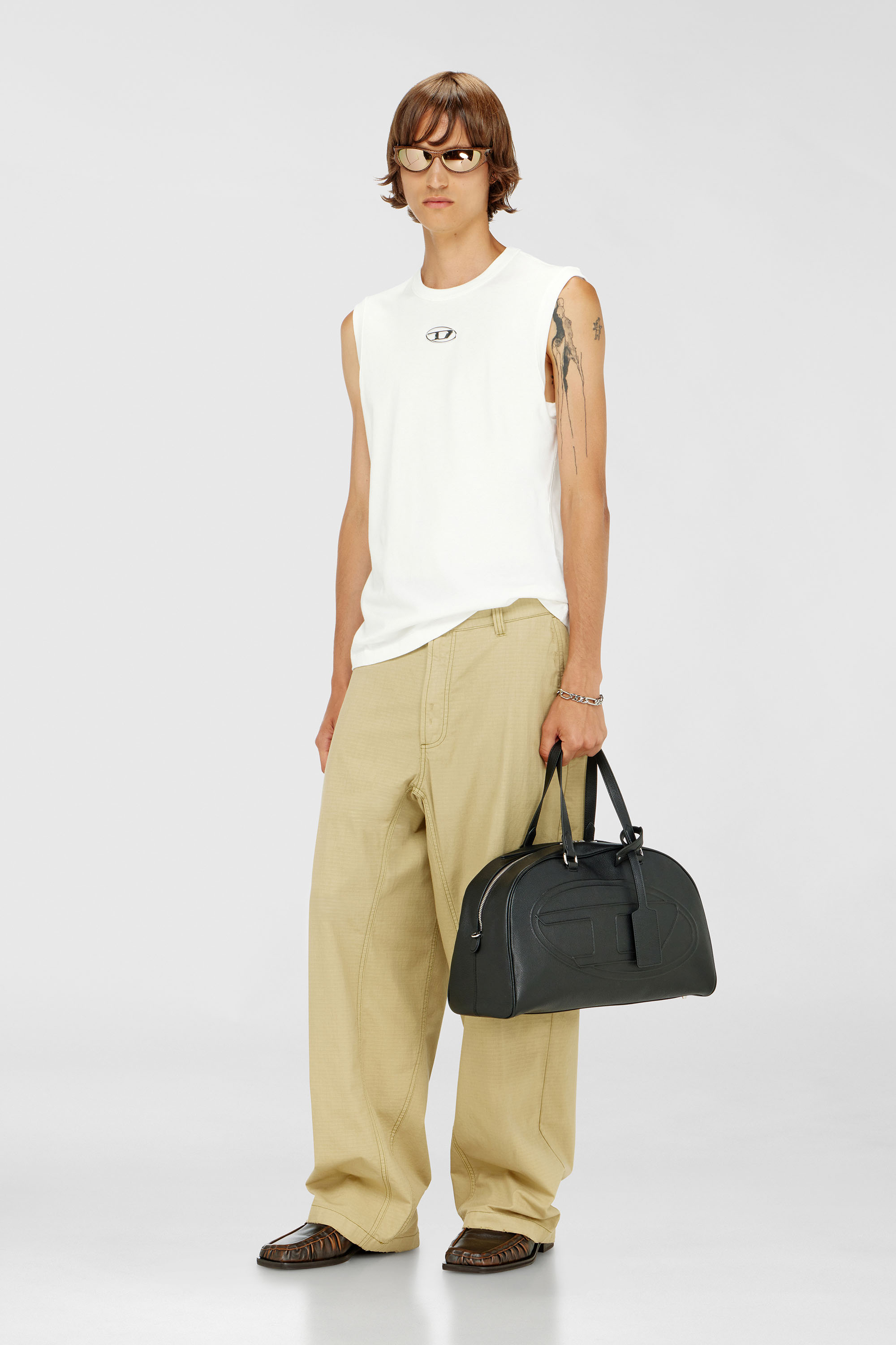 Diesel - T-BISCO-IOD, Camiseta de tirantes de algod&oacute;n sin mangas con Oval D met&aacute;lico Hombre in Blanco - 2
