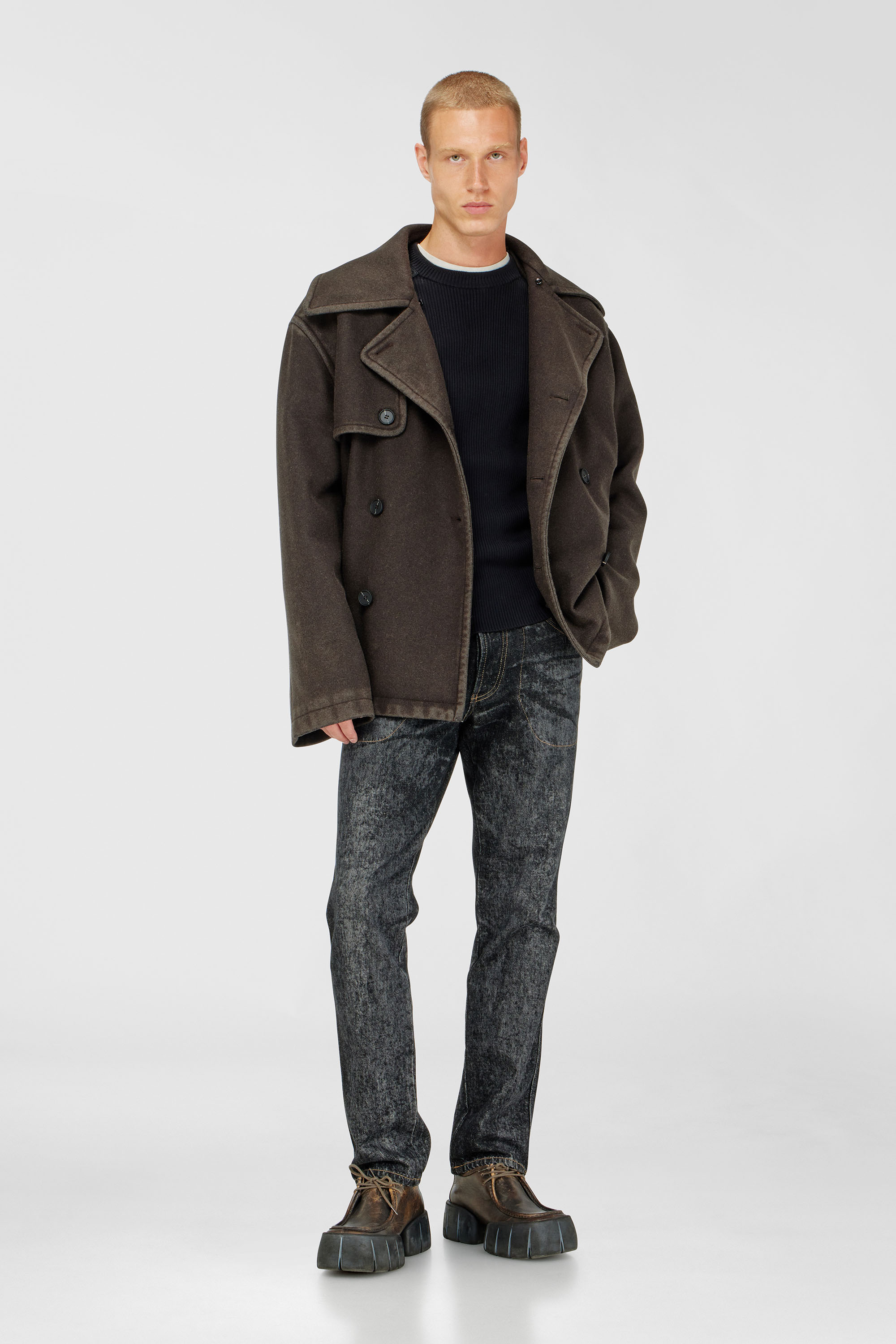 Diesel - K-MARTIN, Jersey en canal&eacute; con paneles en los hombros Hombre in Negro - 1