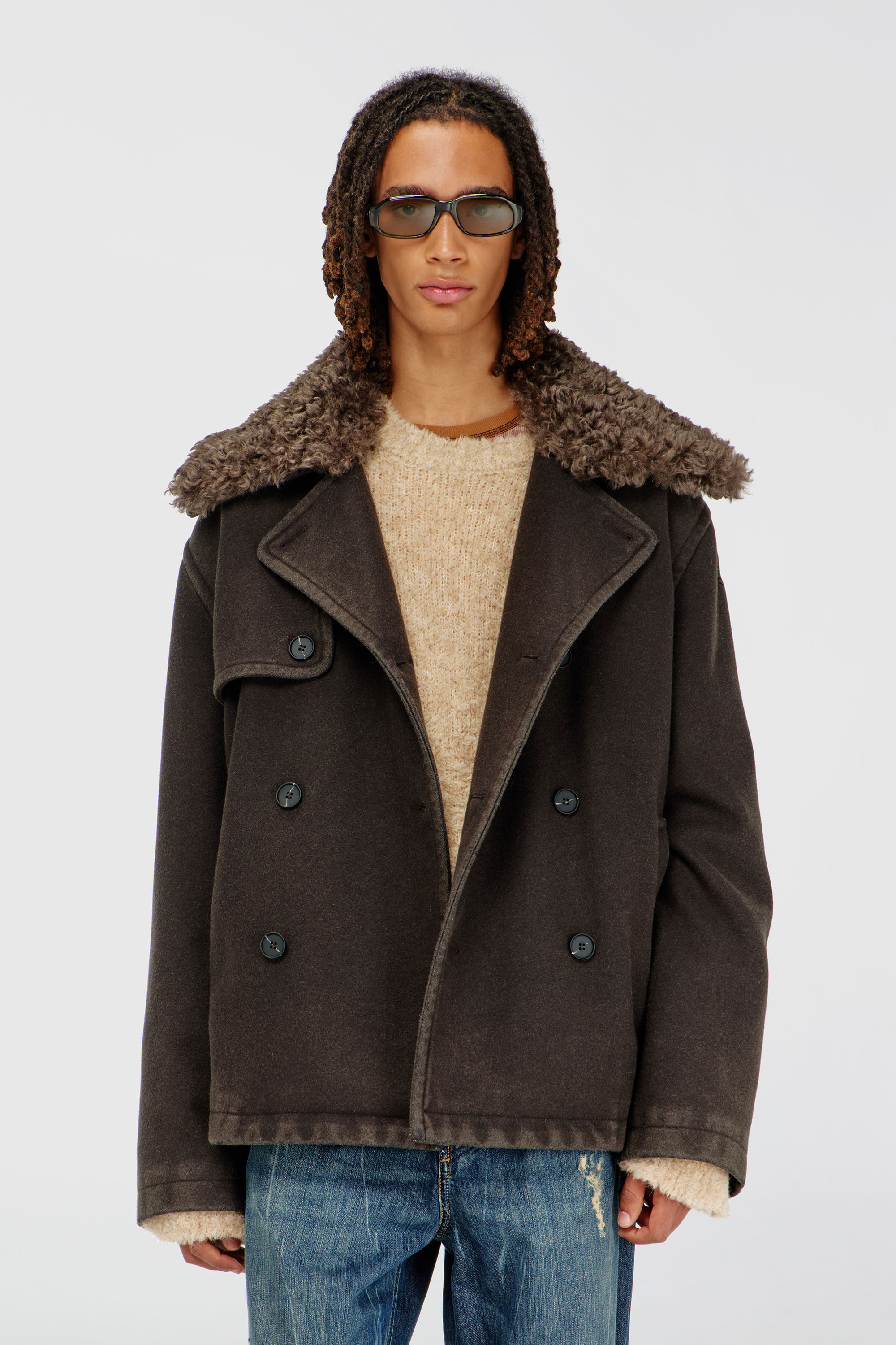 Diesel - W-JAKE-QMCH, Chaquet&oacute;n de mezcla de lana con cuello desmontable Hombre in Marr&oacute;n - 1