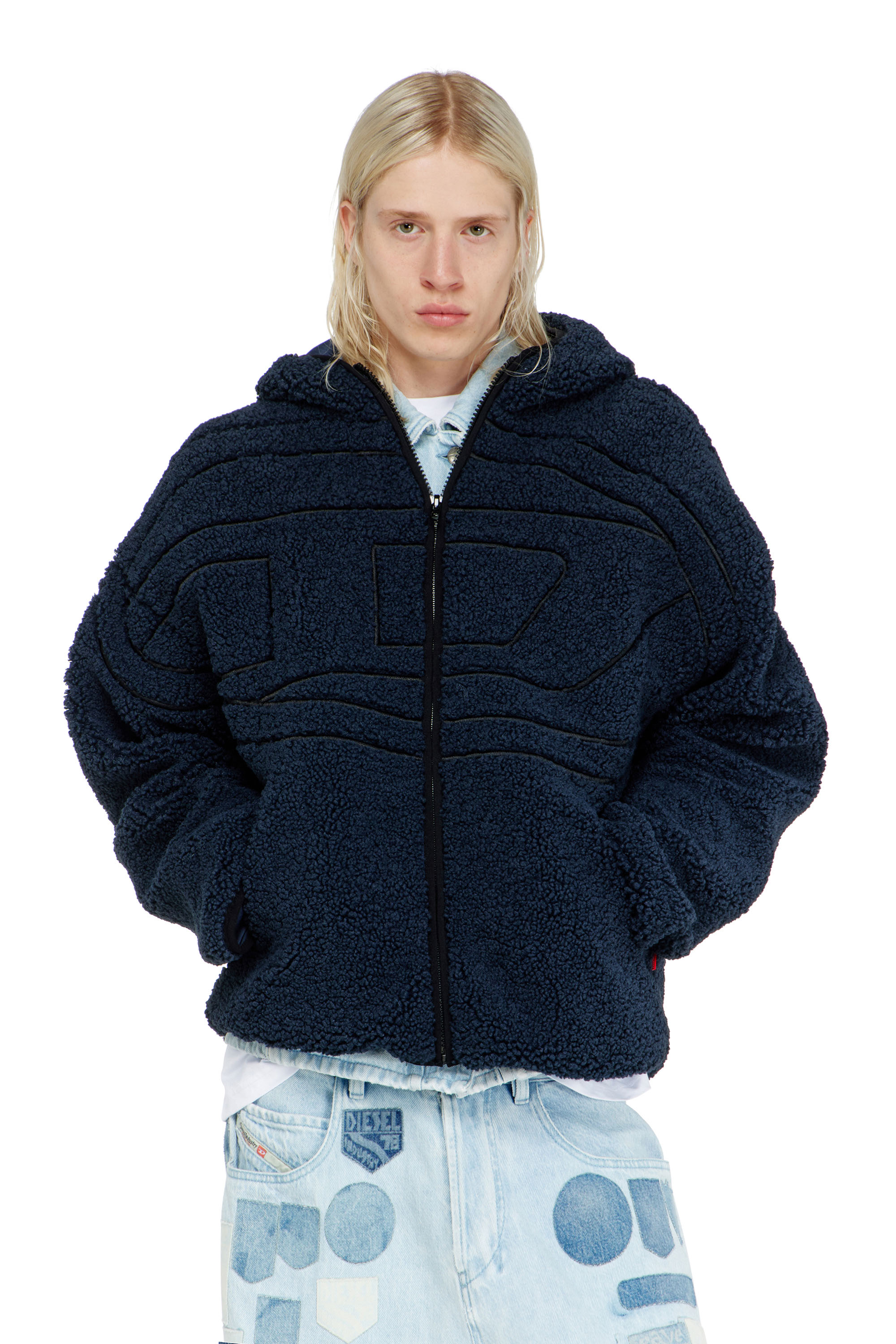 Diesel - S-ZAT, Sudadera de peluche con capucha Hombre in Azul marino - 1