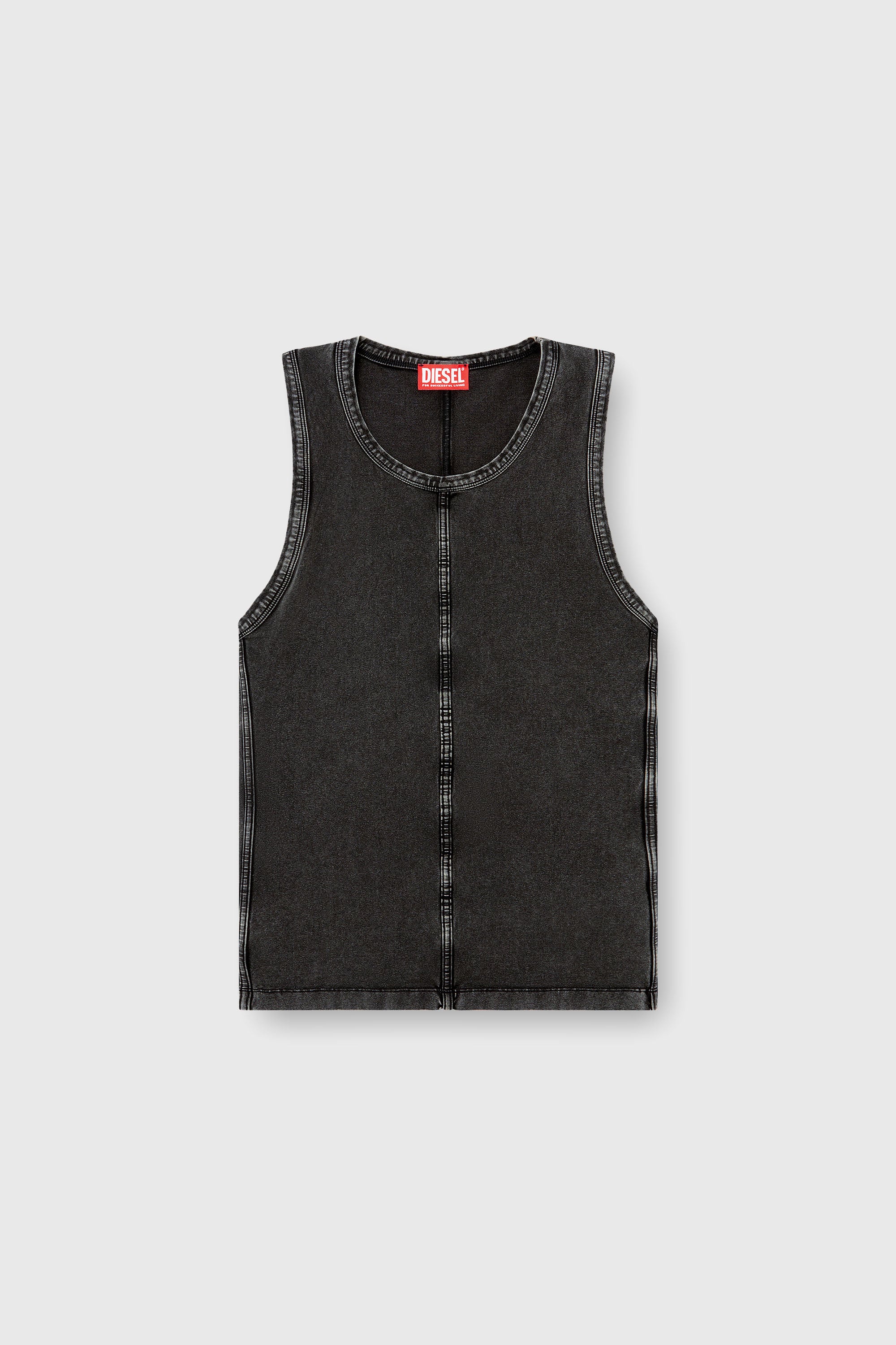 Diesel - T-MELY-SL, Camiseta de tirantes en tejido de punto de aspecto denim Hombre in Negro - 2