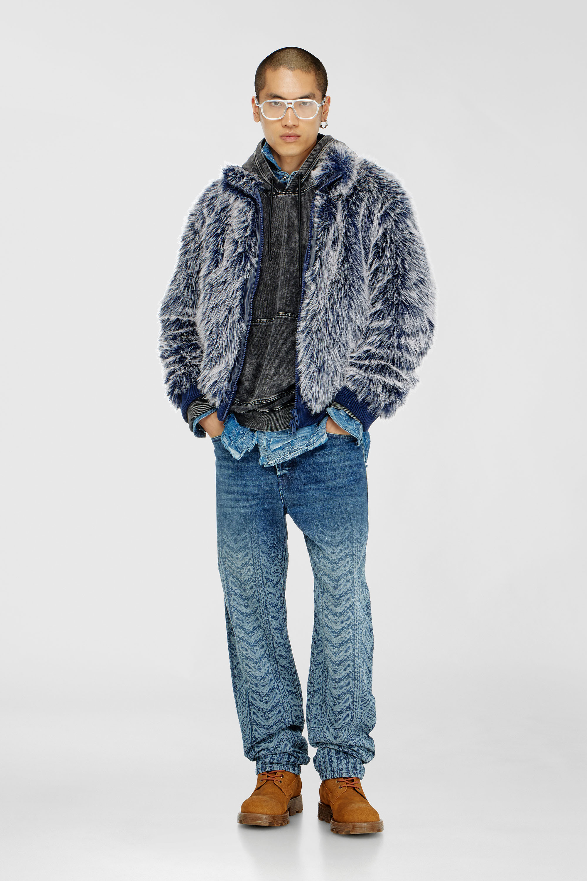Diesel - S-BOXT-HOOD-TUK, Sudadera con efecto denim tratado Hombre in Gris - 2