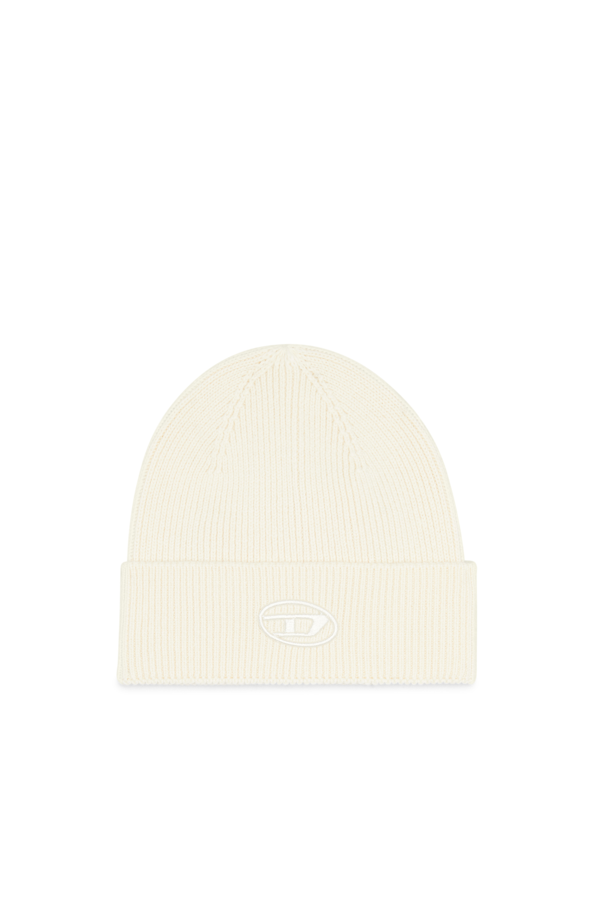 Diesel - K-CODER-FULLY B, Gorro en canalé con la D bordada Unisex in Blanco - 1