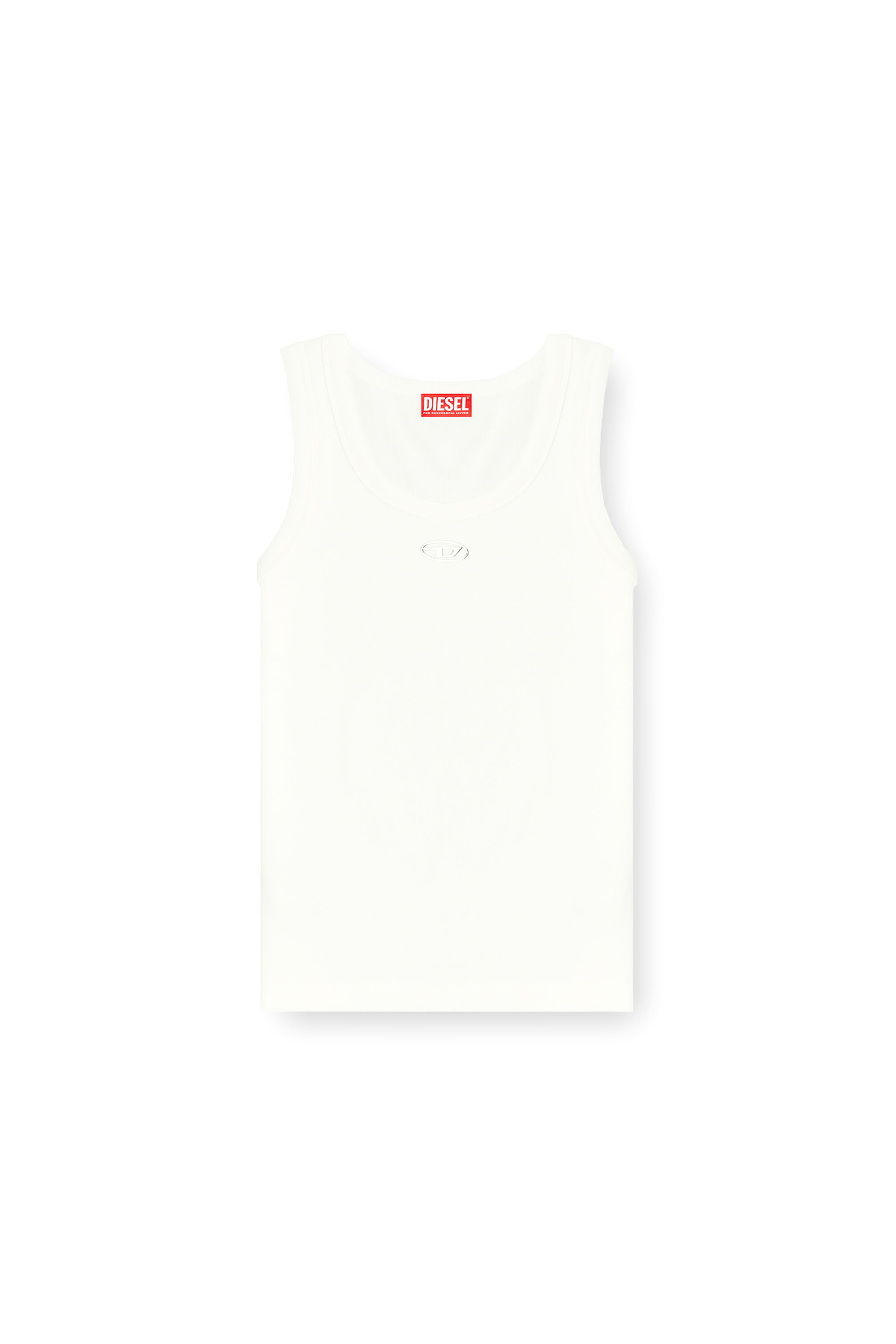 Diesel - T-ANKI-OD, Camiseta de tirantes ajustada y acanalada con &Oacute;valo D met&aacute;lico Mujer in Blanco - 3