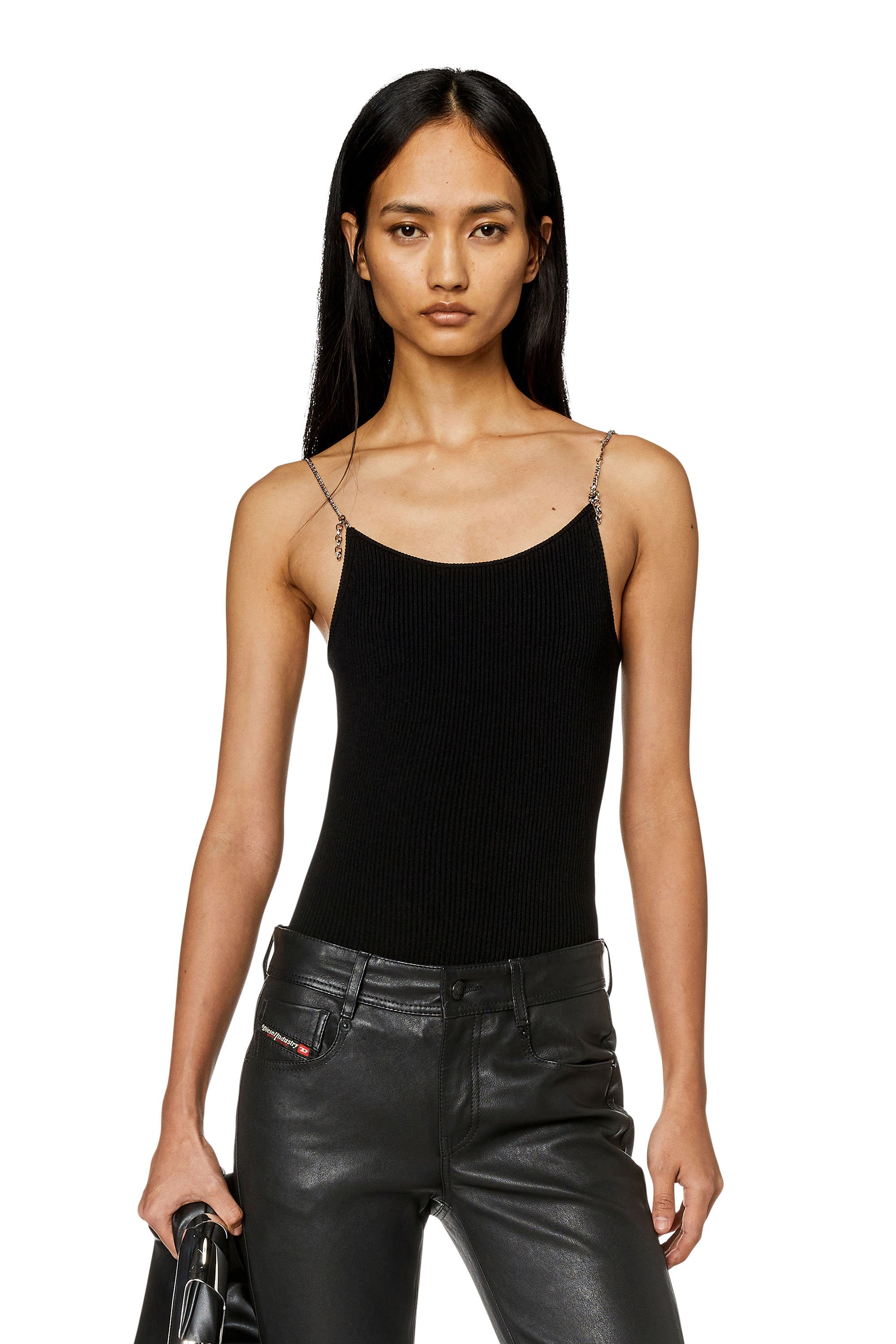 Diesel - M-VIRGEE, Mujer Camisola de tejido elástico con tirantes de cadena in Negro - Image 1