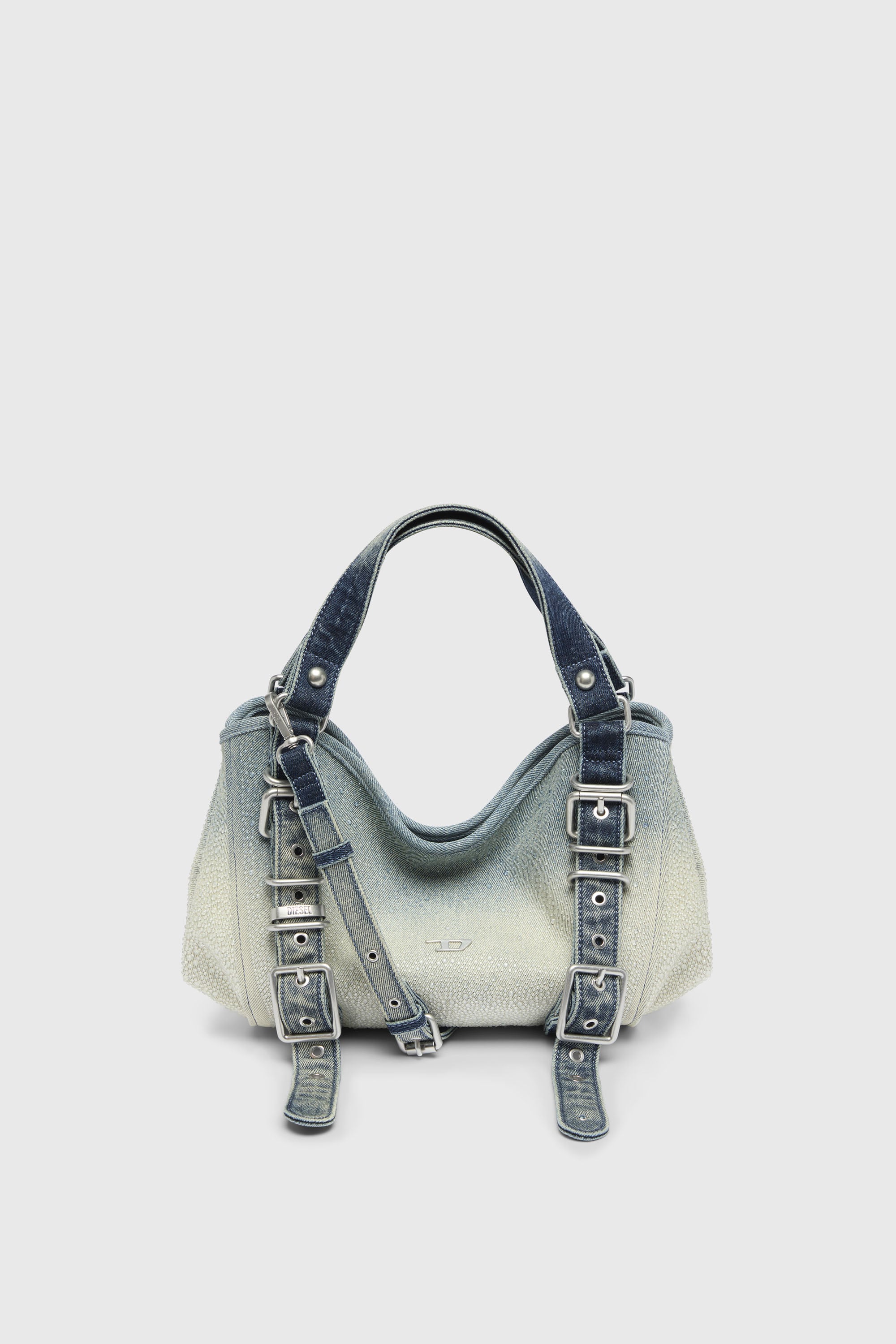 Diesel - D-ONE TOPHANDLE S, D-One-Bolso small con asa superior de denim solarizado con cristales Mujer in Azul marino - 2