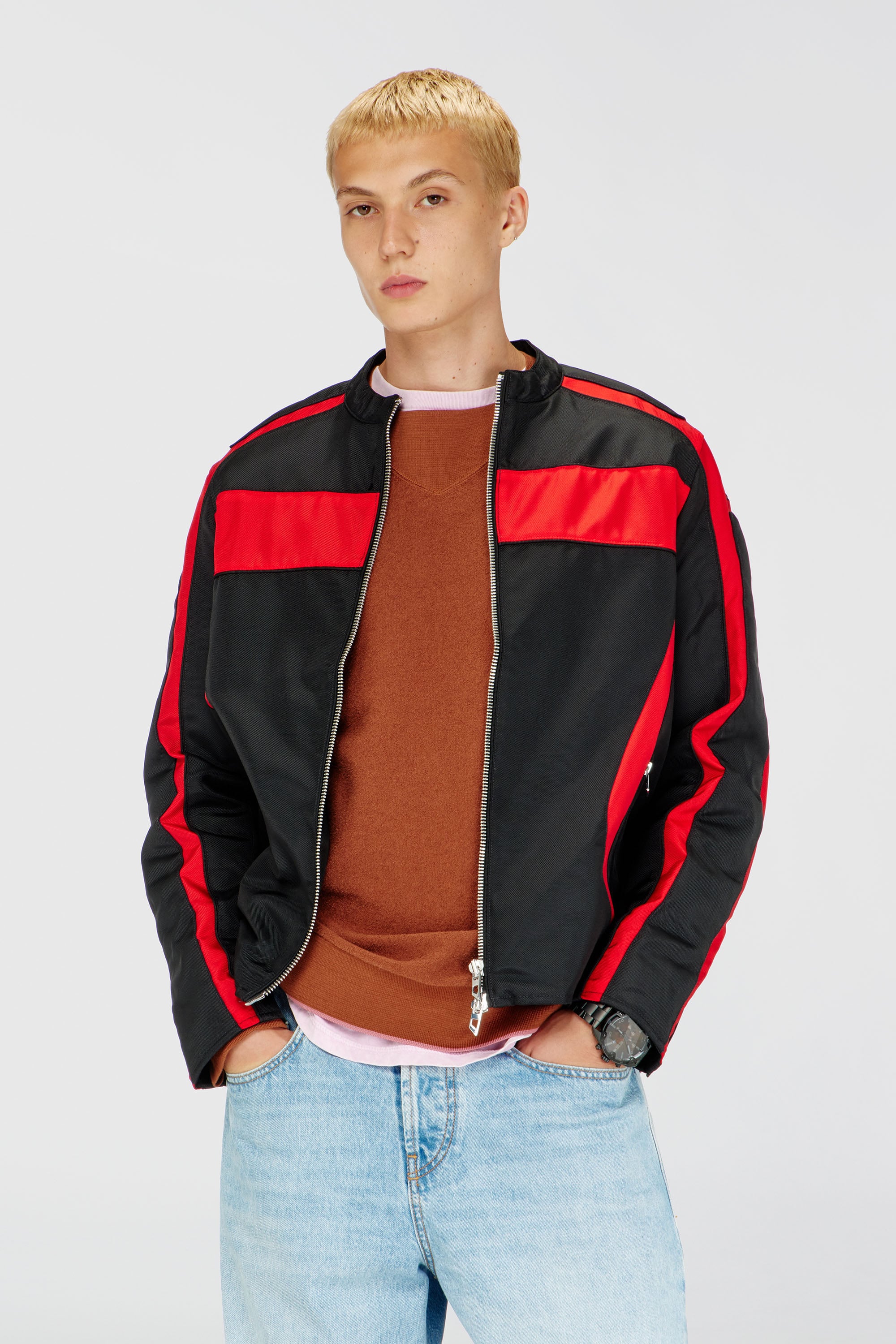 Diesel - J-ADAM-PDAI, Chaqueta biker en lona de bloques de color Hombre in Multicolor - 1