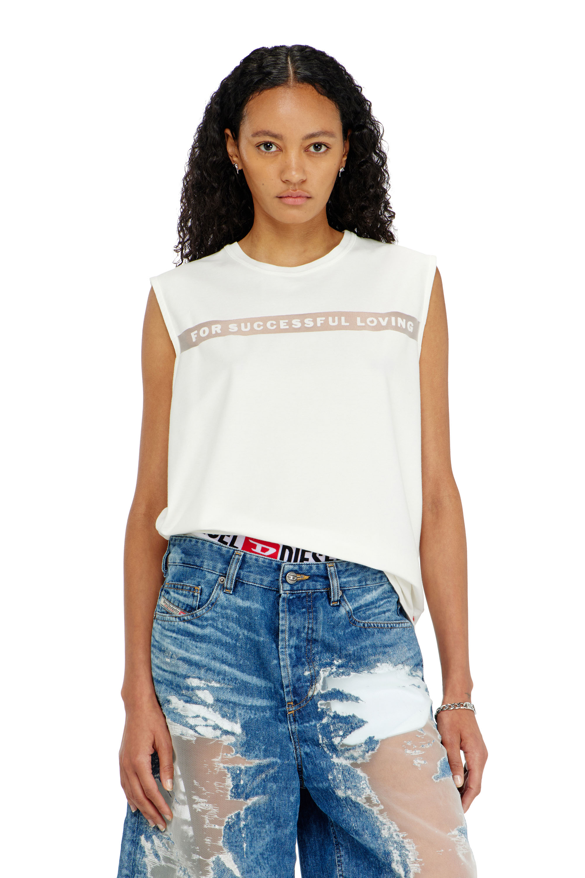 Diesel - PR-T-NORM-BISC-MATI-R, Camiseta de tirantes con logo For Successful Loving Unisex in Blanco - 1