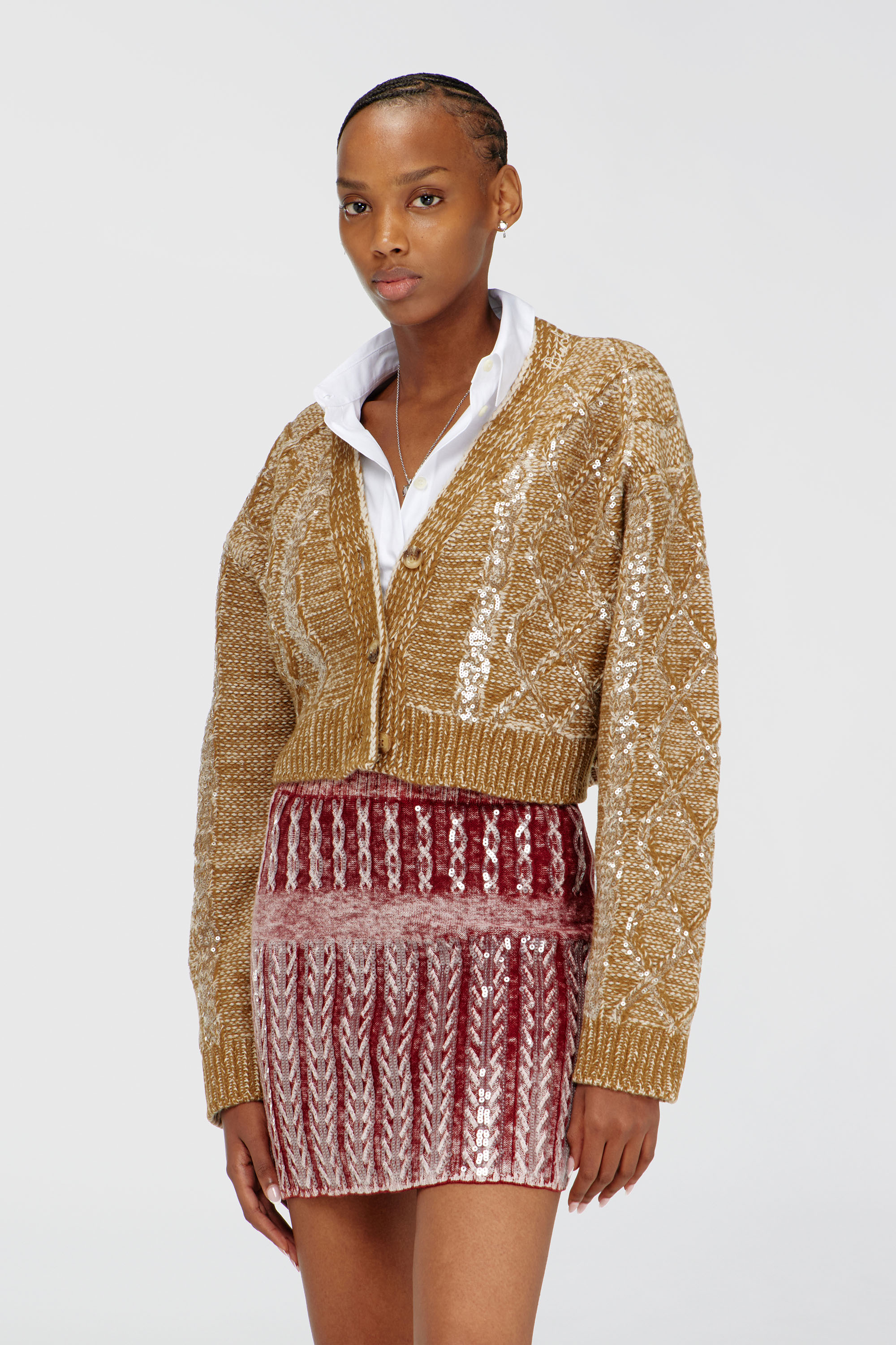Diesel - M-BRAKY, C&aacute;rdigan de lana con lentejuelas y punto trenzado Mujer in Dorado - 1