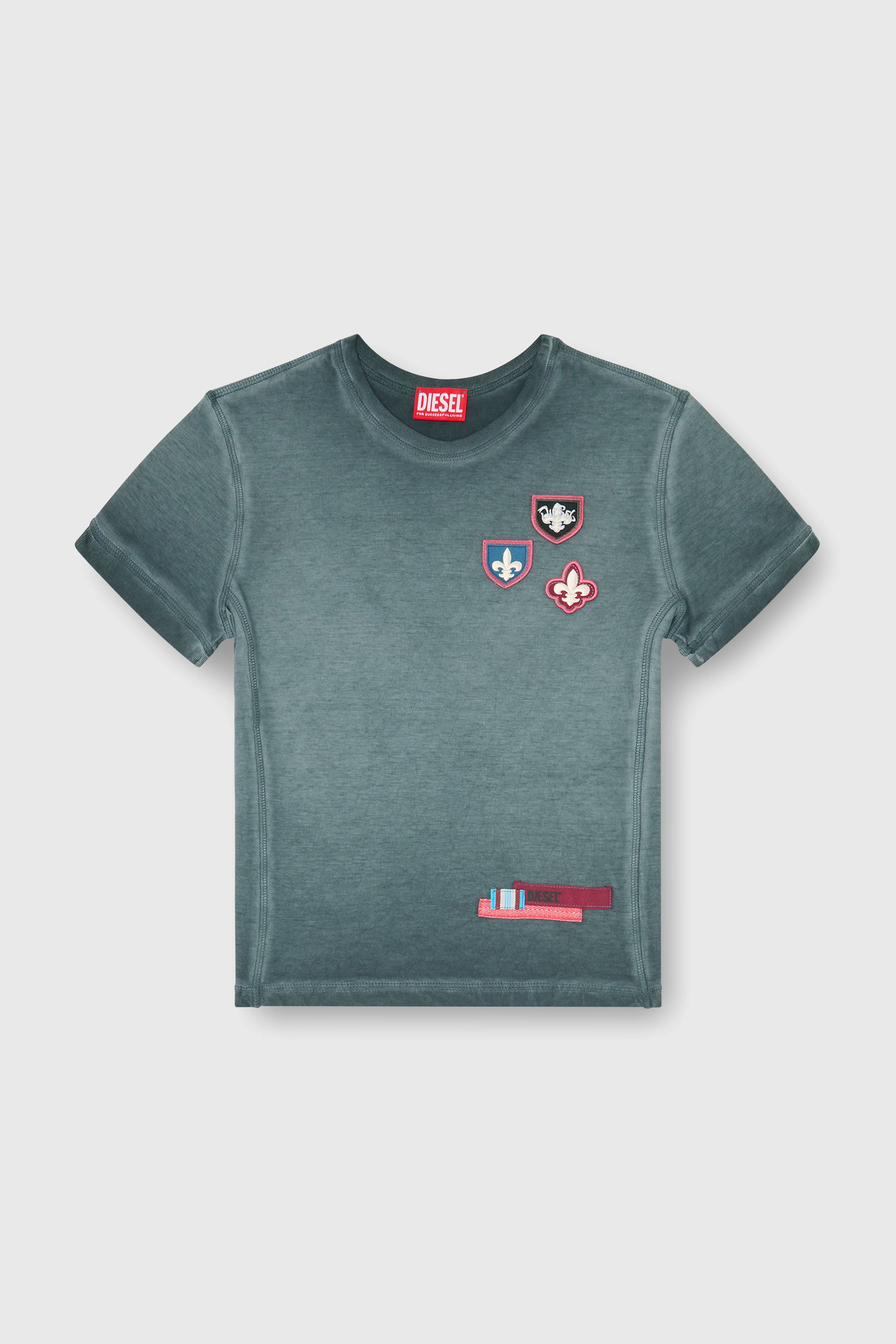 Diesel - T-UNCUTY-WAF, Camiseta con parches y laterales de micro waffle Mujer in Verde - 2