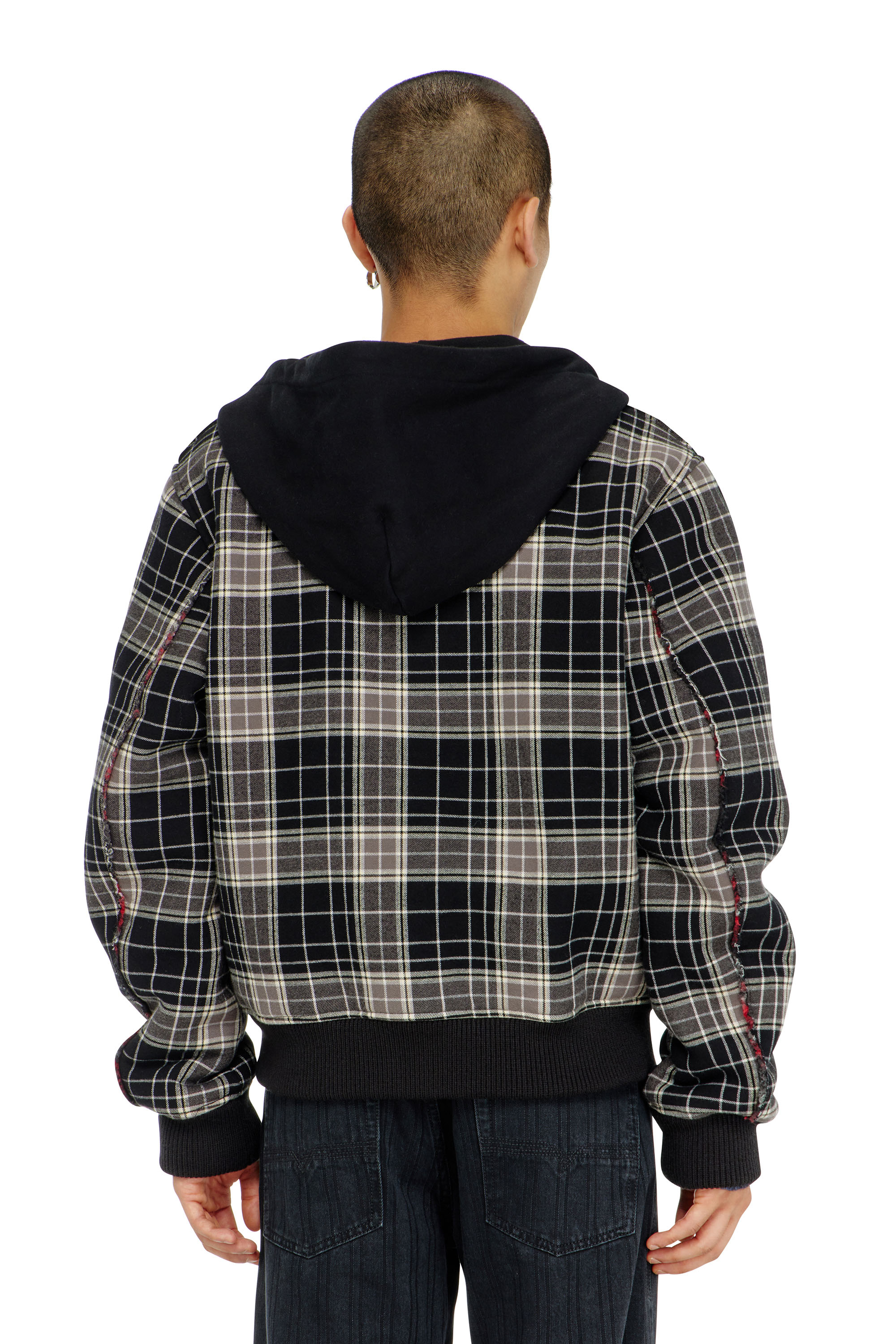 Diesel - W-KUNST, Chaqueta bomber de franela a cuadros con interior teddy Hombre in Multicolor - 4