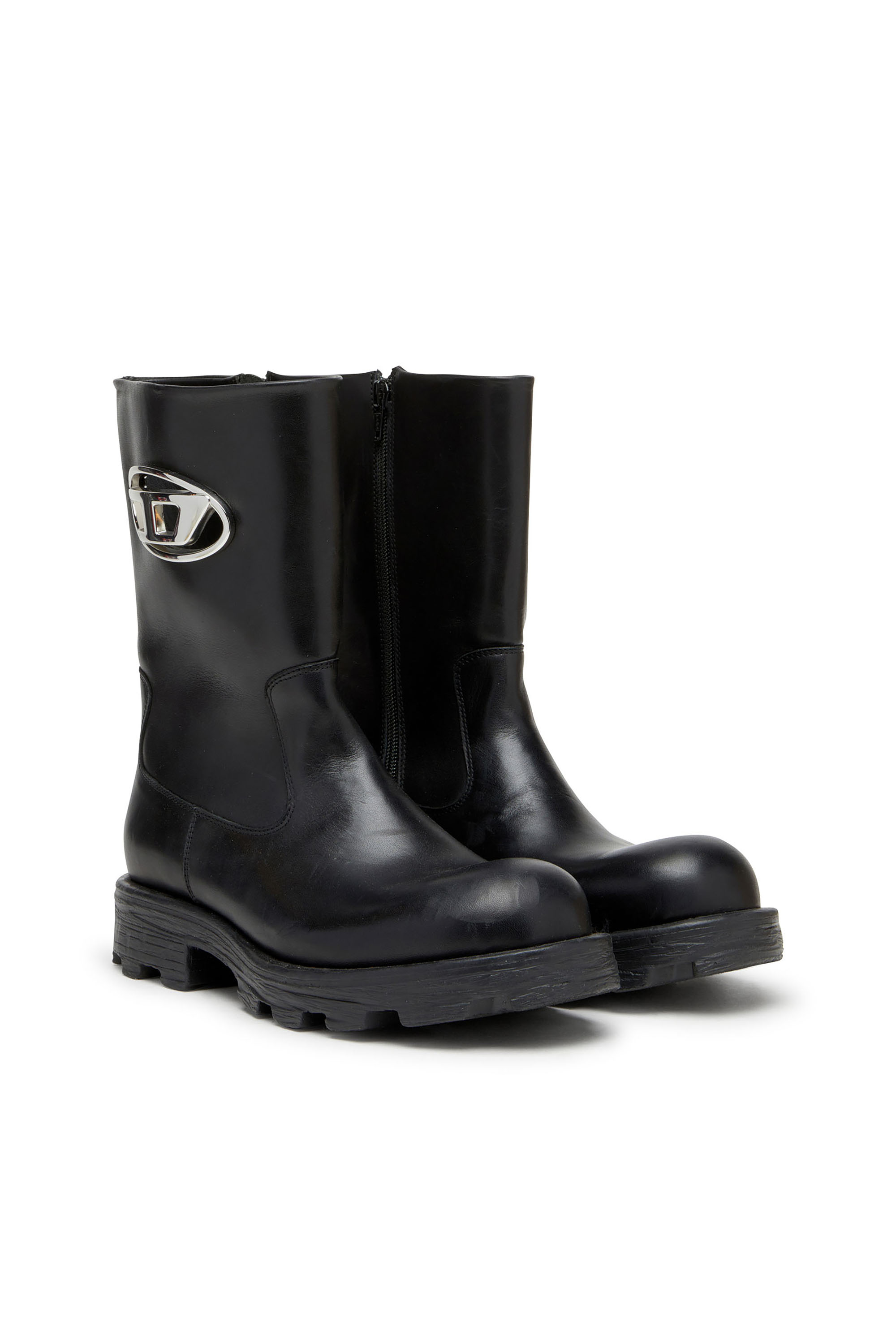 Diesel - D-HAMMER BKR D W, D-Hammer-Botas cut-out de cuero con herrajes con logo Mujer in Negro - 3