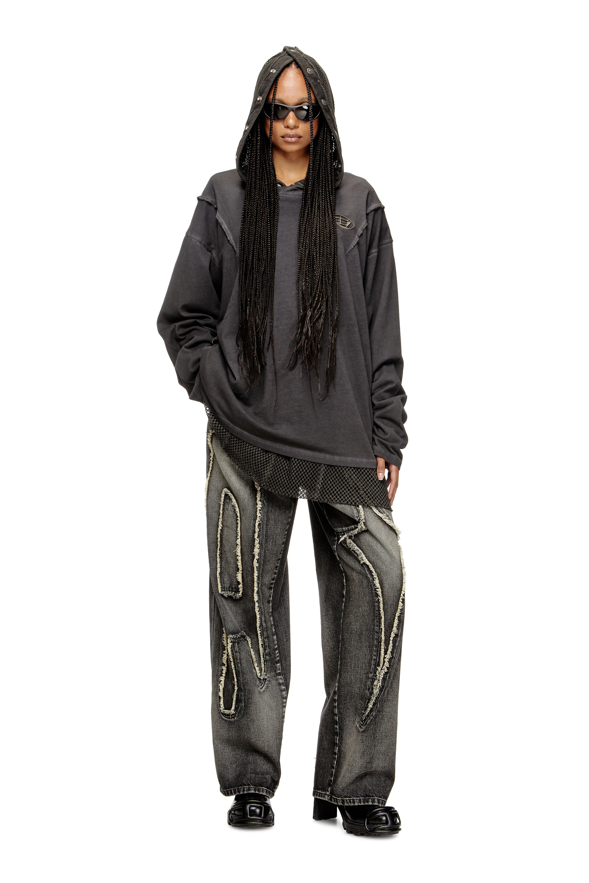 Diesel - T-THUG-T-SHIRT, Camiseta de manga larga con efecto lavado oscuro Unisex in Gris - 7