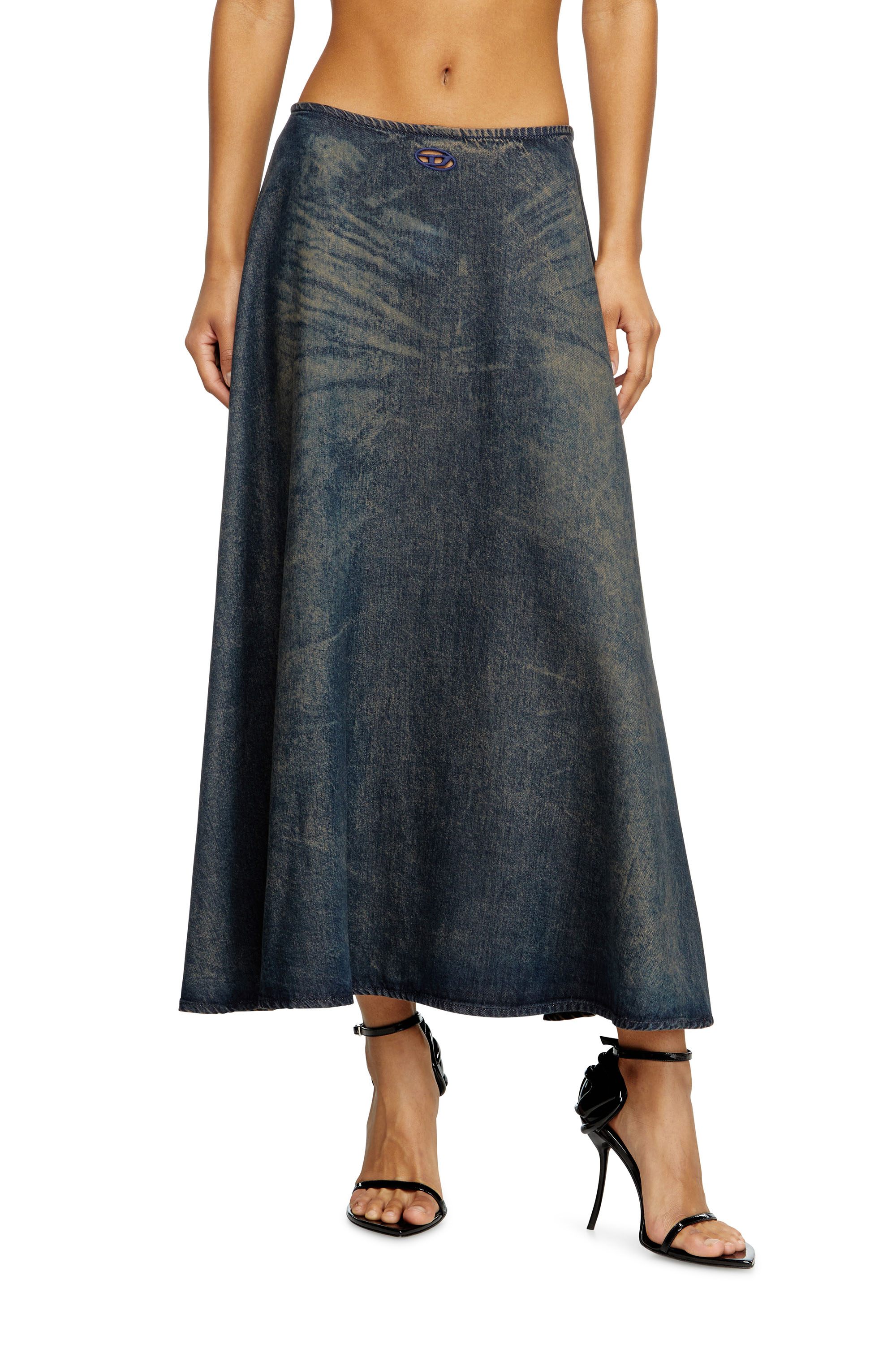 Diesel - DE-ANNIE-S, Falda larga de denim fluido con efecto de suciedad Mujer in ToBeDefined - 1