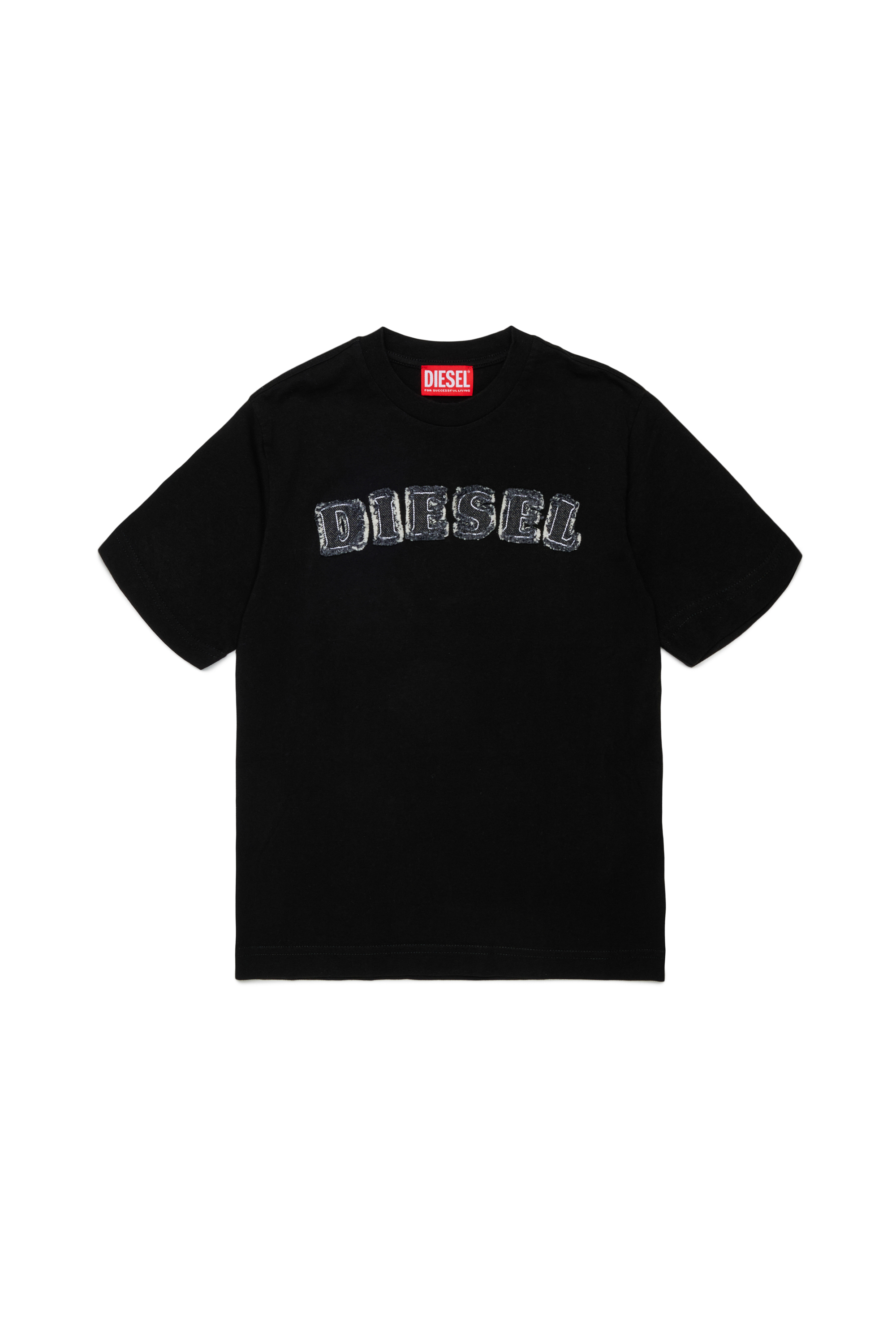 Diesel - TJEANS OVER, Camiseta de algod&oacute;n con logo efecto deshilachado Hombre in Negro - 1