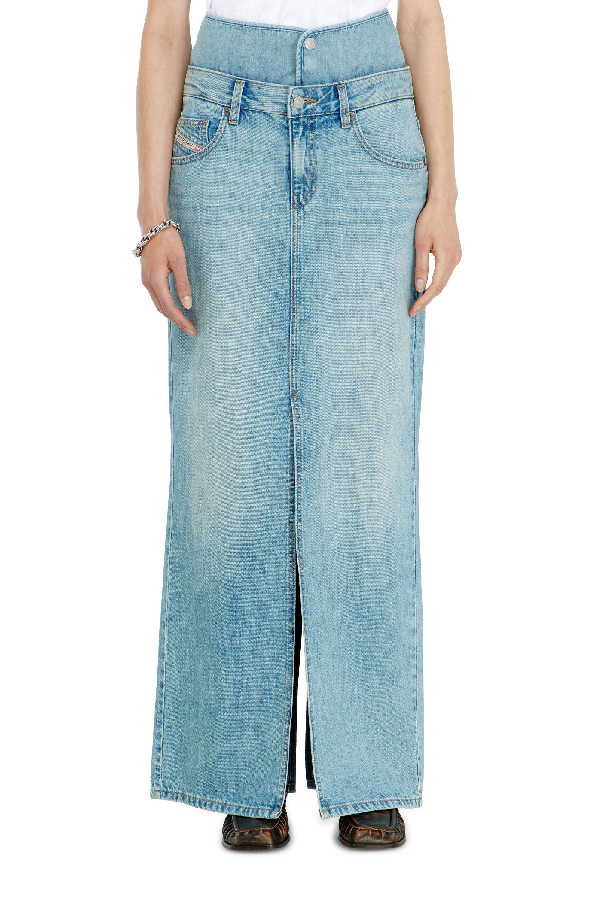 Diesel - DE-SPIVEY, Jean-illusion falda vaquera maxi con aberturas Mujer in Azul marino - 2
