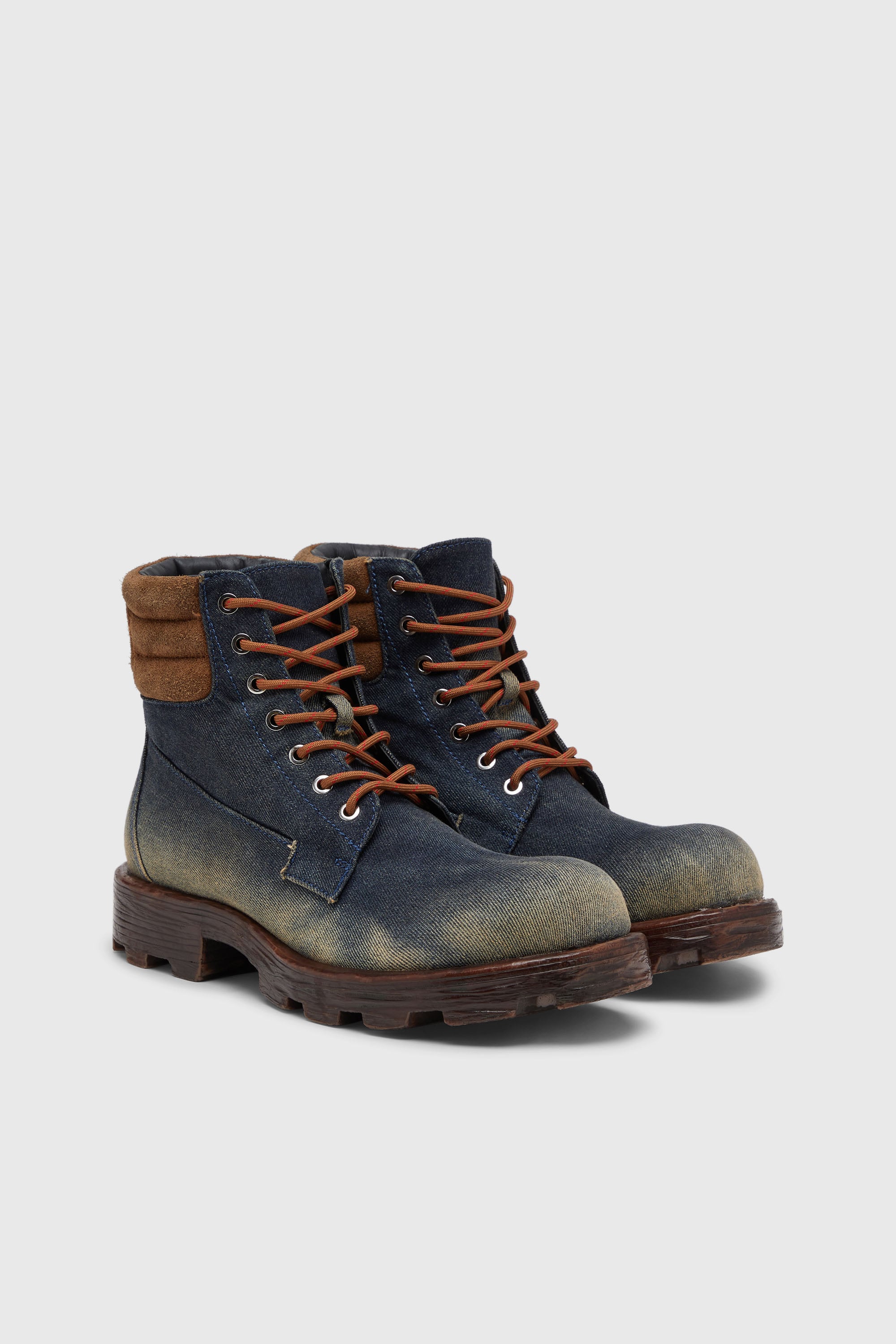 Diesel - D-HAMMER LACE UP, D-Hammer-Botas de combate D-Hammer en denim y ante Hombre in Azul marino - 2
