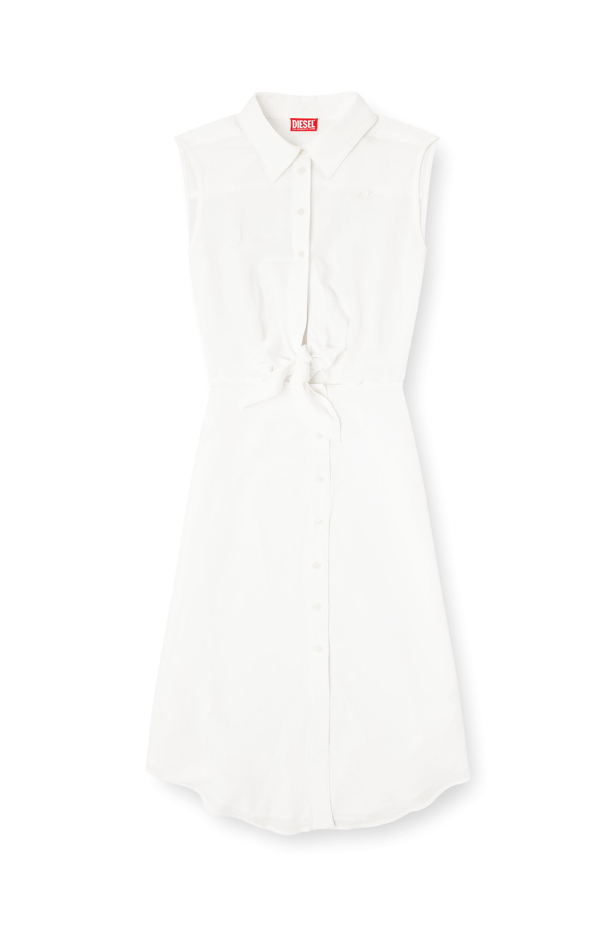 Diesel - D-ELTA-SL, Vestido midi de mezcla de lino con detalle de nudo Mujer in Blanco - 1
