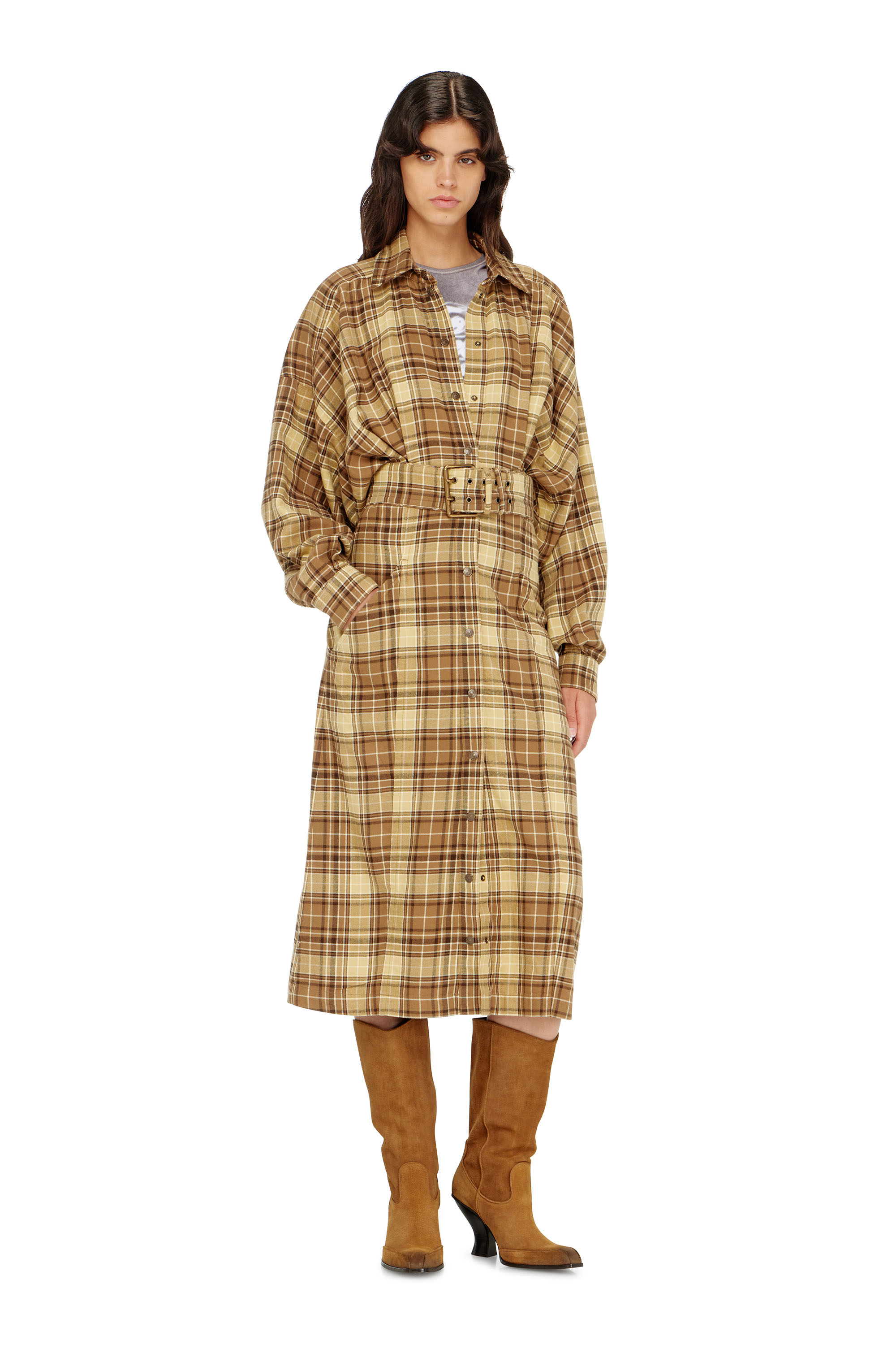 Diesel - D-EDALUS, Vestido midi de franela a cuadros con cintur&oacute;n ancho Mujer in ToBeDefined - 3