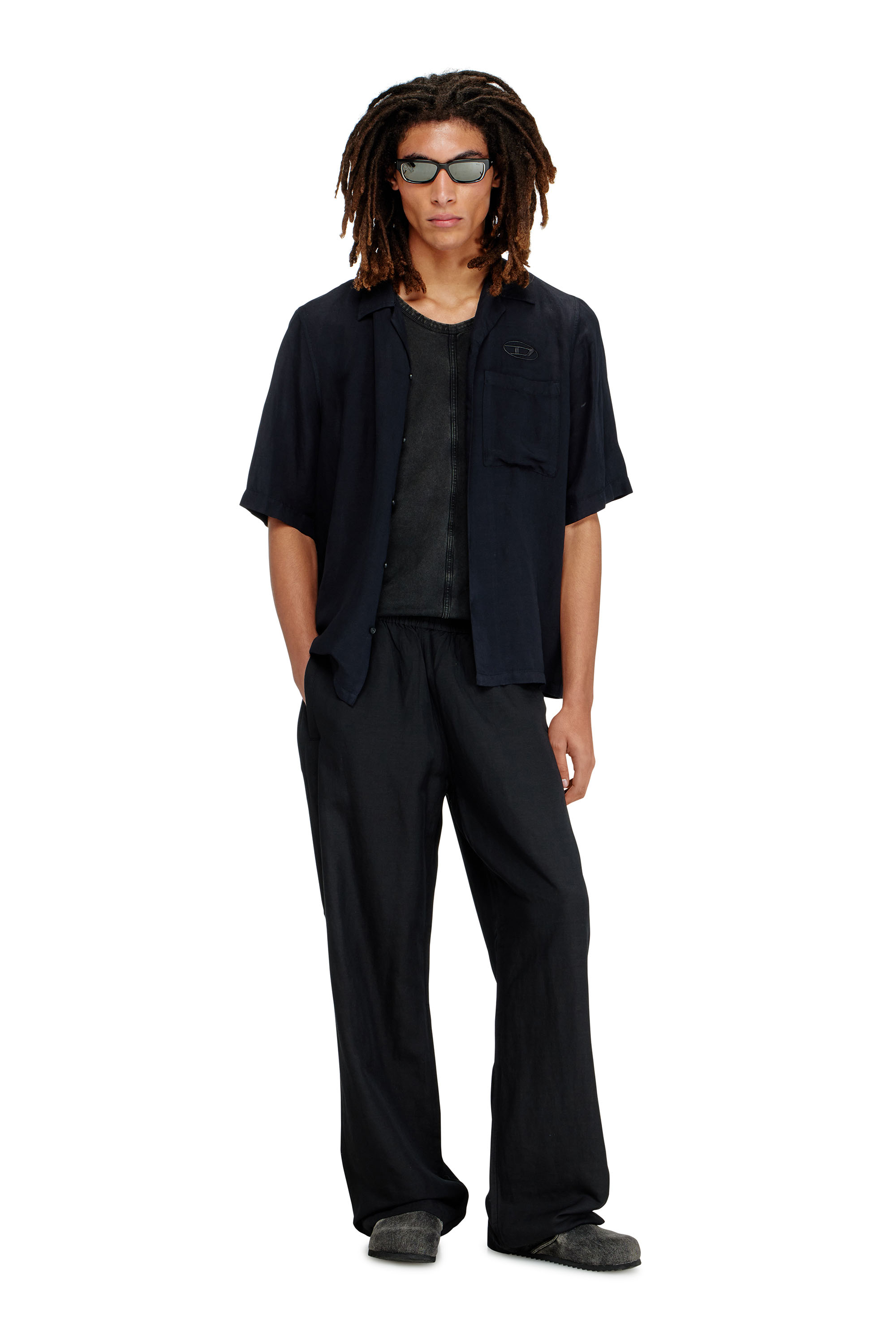 Diesel - S-BRACK-PGBS, Camisa de mezcla de lino con manga corta Hombre in Negro - 1