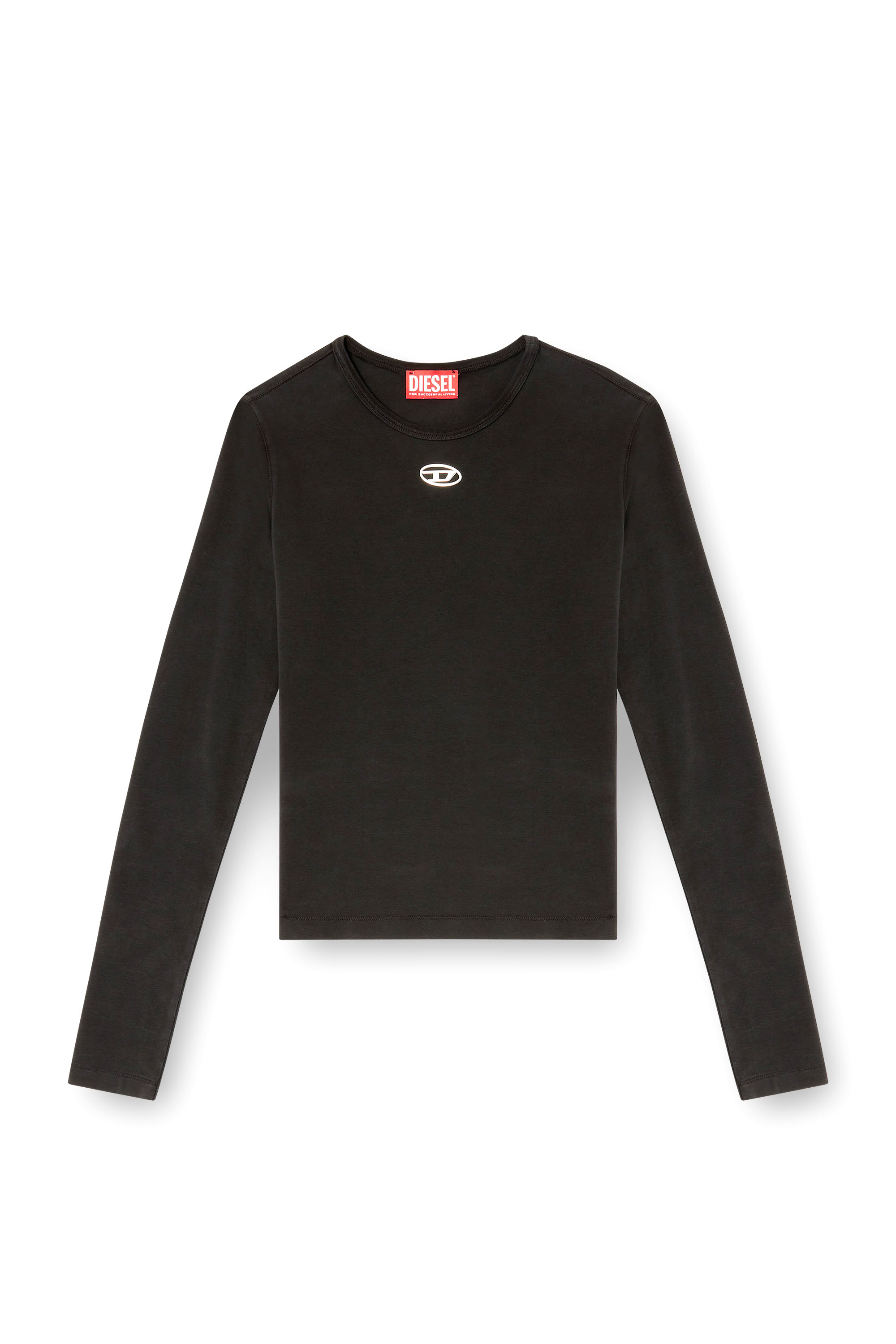 Diesel - T-UNCUTIESLONG-LS-OD, Jersey de algodón con logotipo Oval D Mujer in Negro - 3