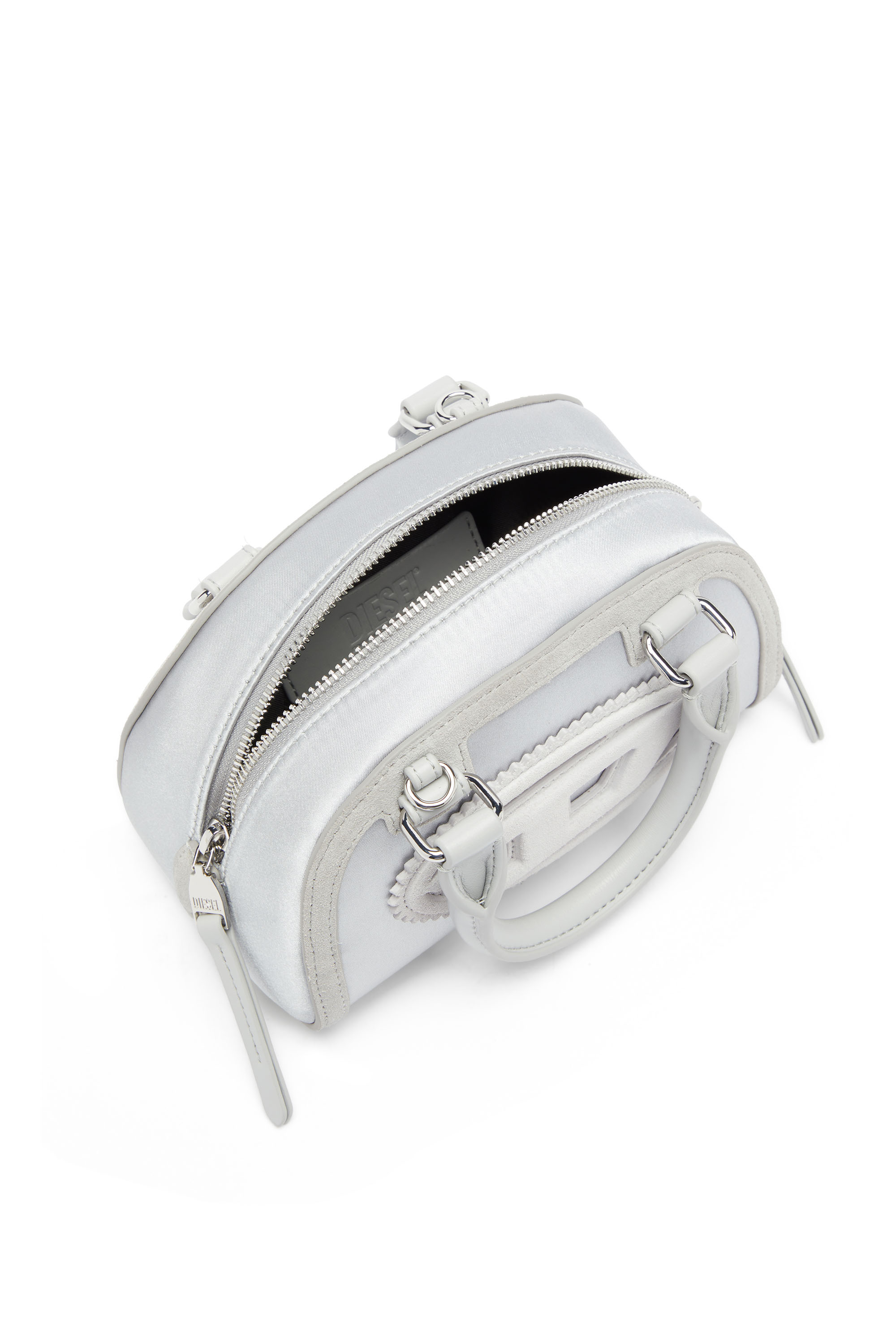 Diesel - 1DR DOME CROSSBODY, 1DR Dome - Mini bolso bandolera de sat&eacute;n y ante Mujer in Plateado - 4